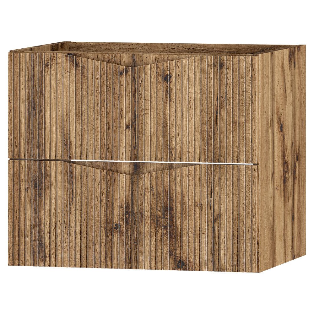Lomadox Waschbeckenschrank CALURI-140 60 cm breit in Eiche mit gerillter Front, grifflos, 2 Schubladen