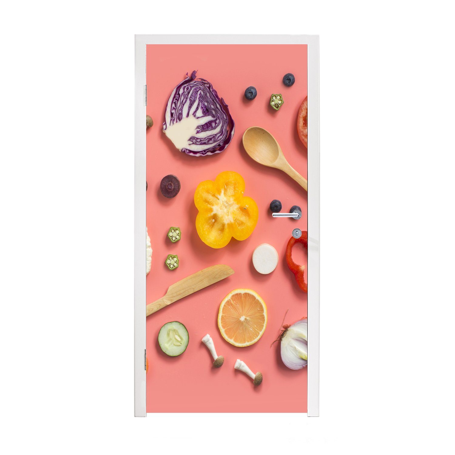 MuchoWow Türtapete Lebensmittel - Küche - Gemüse, Matt, bedruckt, (1 St), Fototapete für Tür, Türaufkleber, 75x205 cm