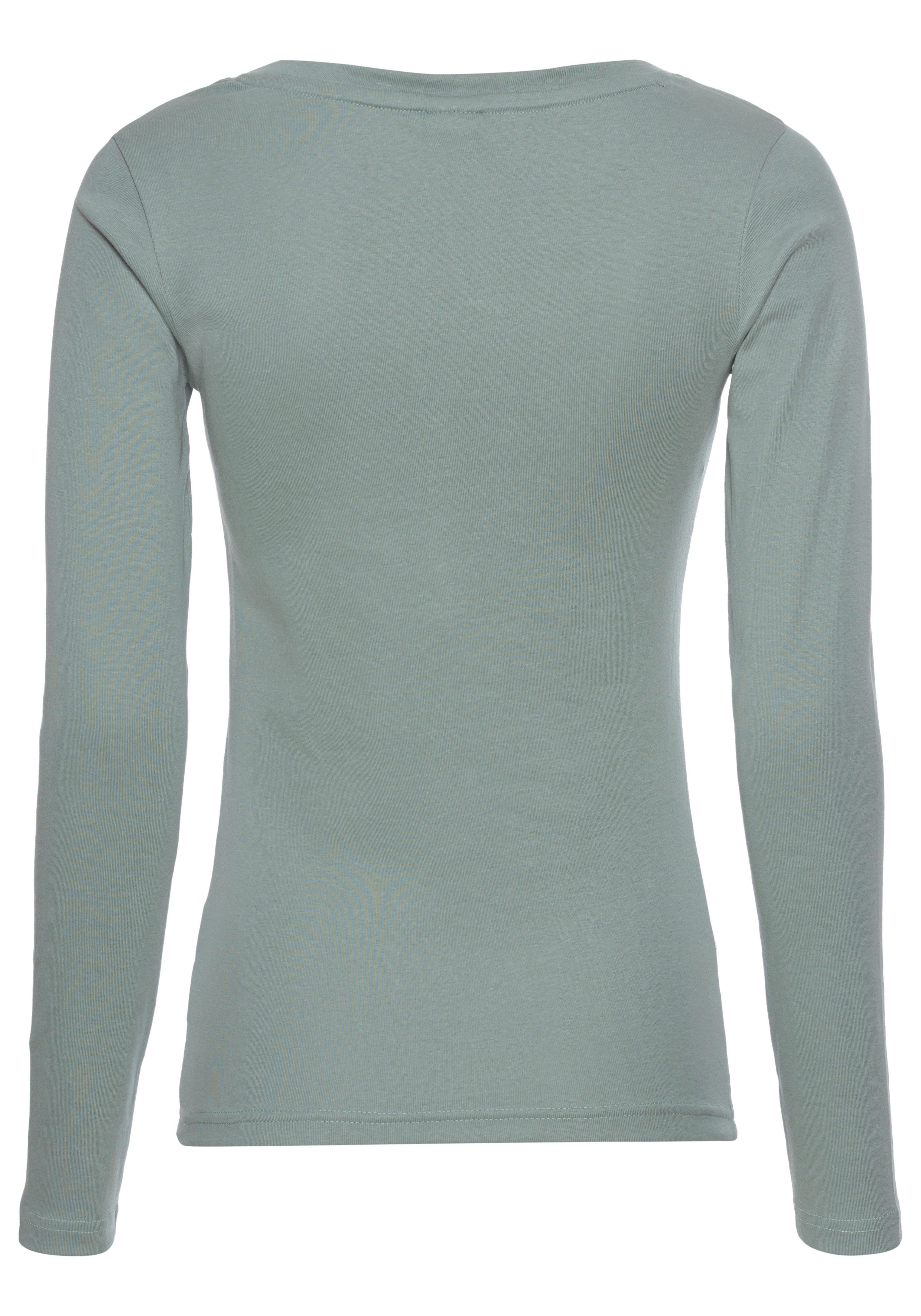 KangaROOS Langarmshirt figurbetonte Passform, hüftlange Schnittform, aus Rippware