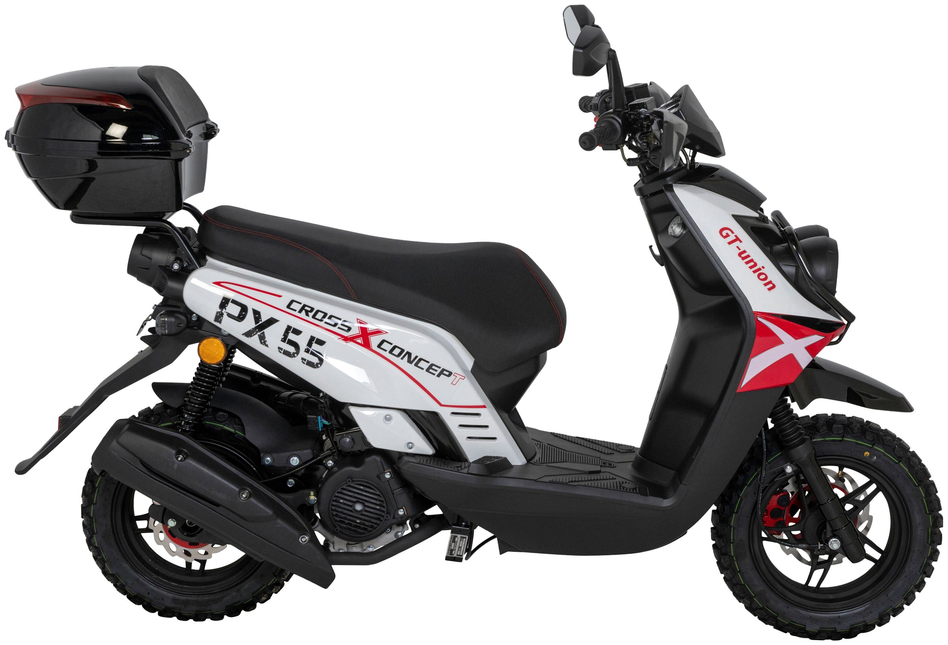 Cross-Concept, 55 85 Euro ccm, UNION Topcase Motorroller GT PX mit weiß/rot/schwarz km/h, 5, 125 (Set),