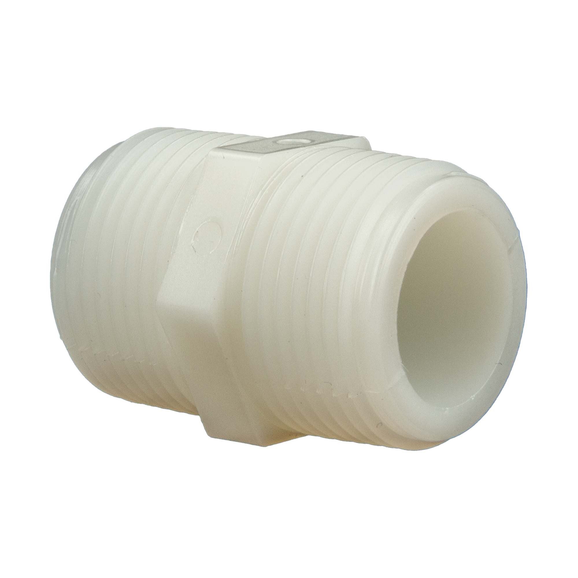 tecuro Gewindefitting Doppelnippel für Industrie und Garten - Nylon weiß, 1/2 Zoll