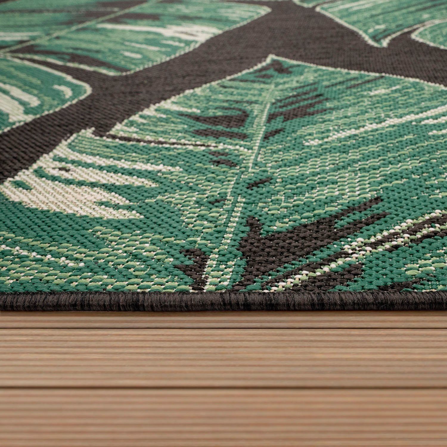 Teppich Ostende 553, Paco Home, mm, 4 schwarz Flachgewebe, Palmenblätter, In- Höhe: rechteckig, geeignet, Motiv Outdoor und Wohnzimmer