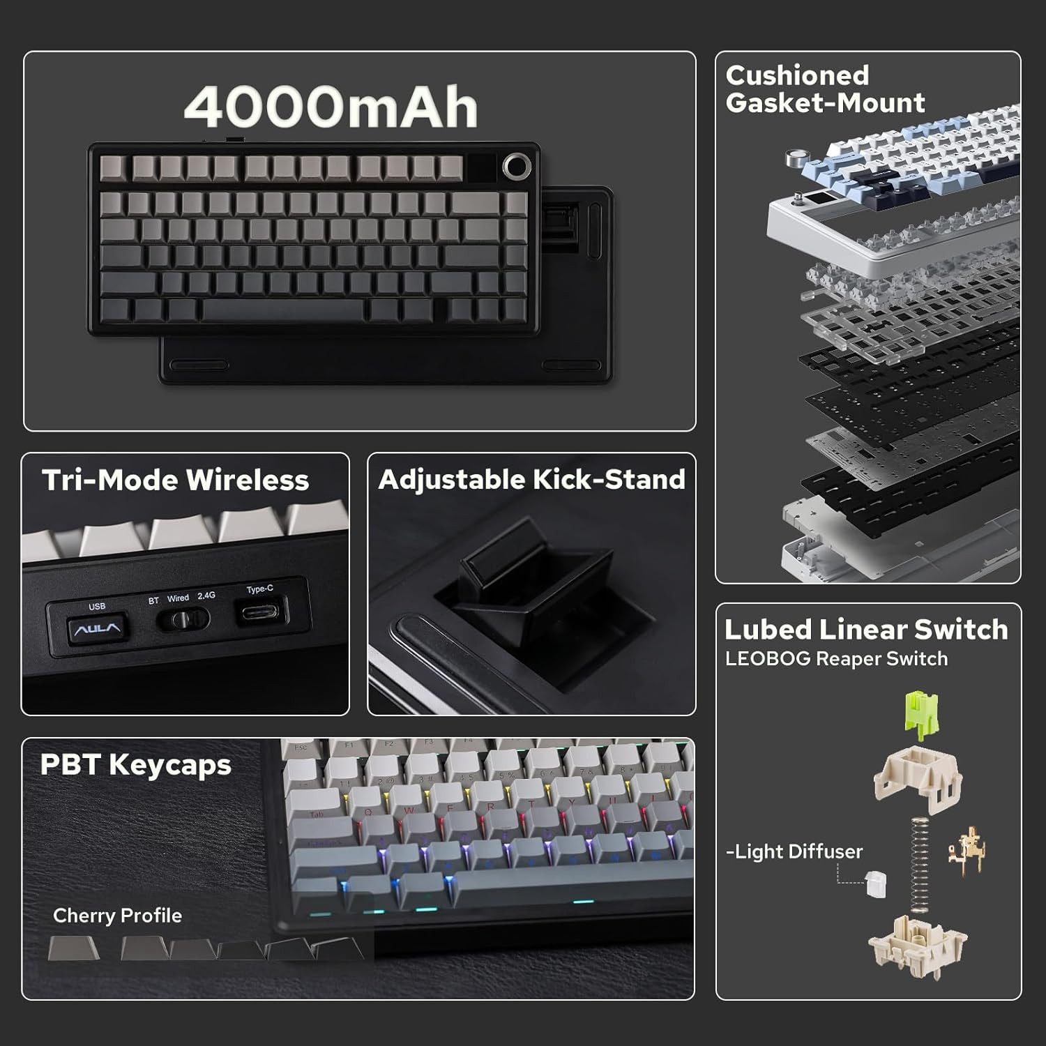 nsihing AULA F75 Max Mechanische Gaming Tastatur, RGB, Hot Swap, Kabellos Gaming-Tastatur