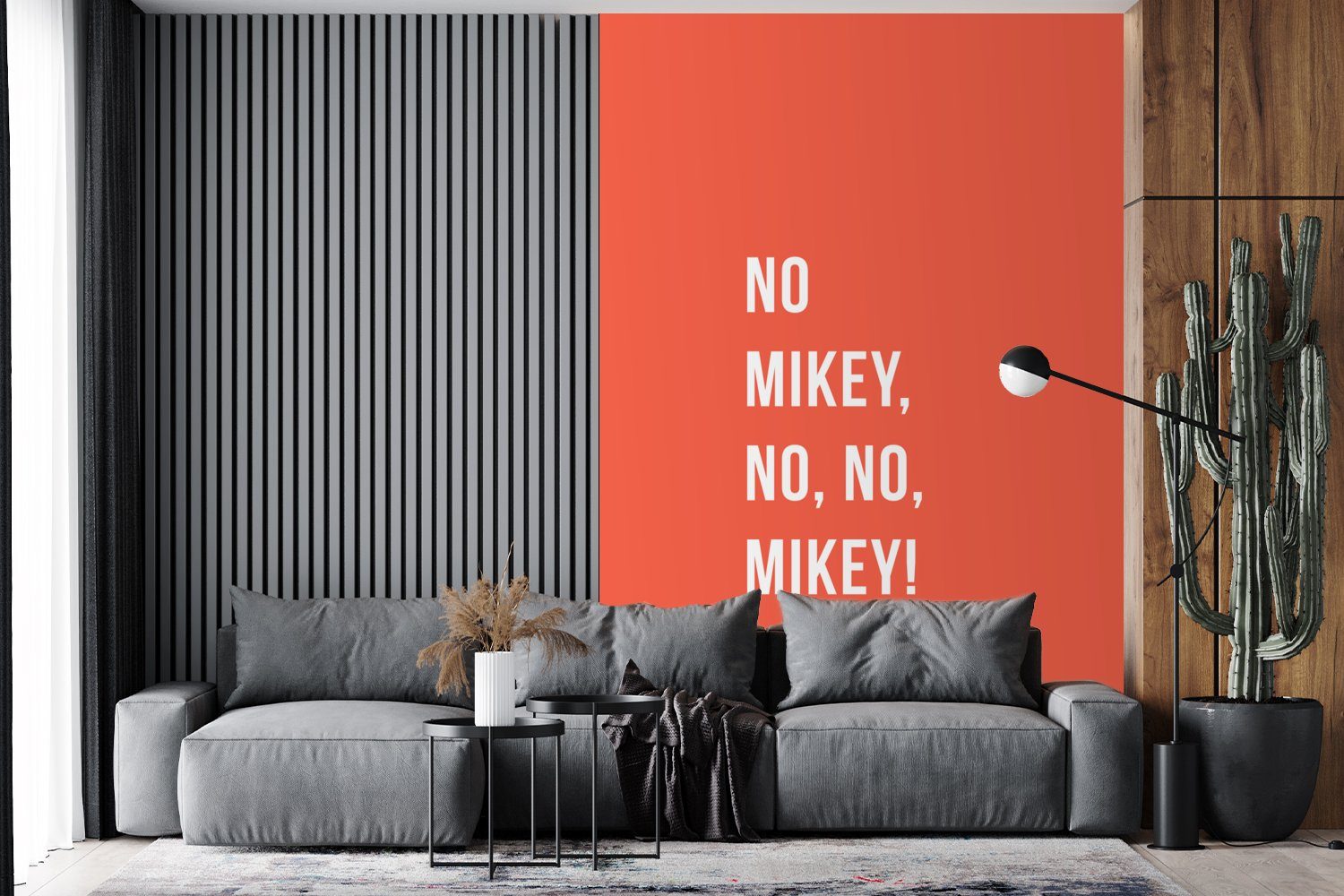 Vinyl - Mikey! nein, nein, Tapete Wandtapete Matt, - Orange, bedruckt, Wohnzimmer, Nein St), für Zitate Mikey, MuchoWow Fototapete Montagefertig (3