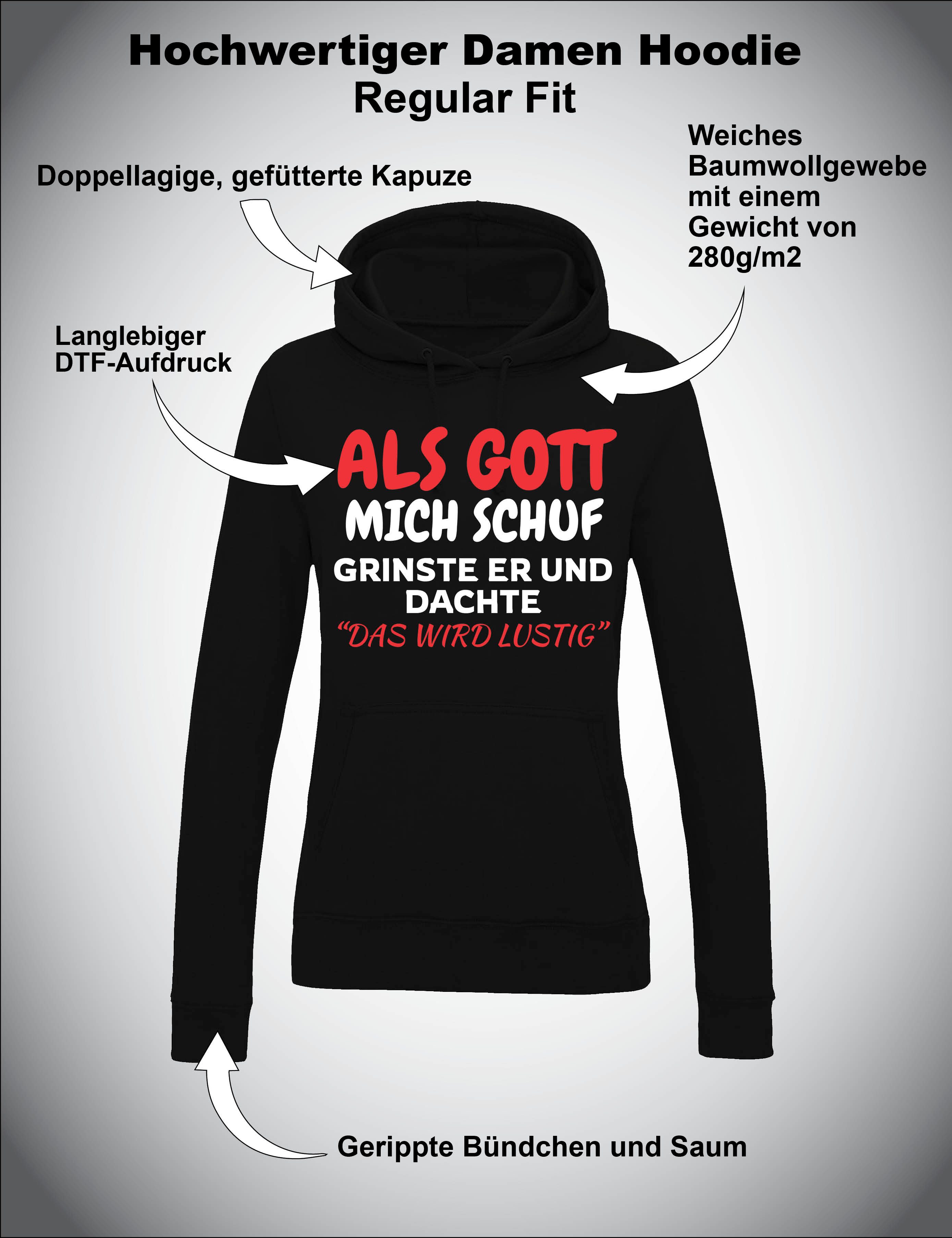 Youth Designz Kapuzenpullover Als Gott mich Schuf: Damen Hoodie Pullover mit lustigen Fun Aufdruck mit lustigen Motiv für Frau