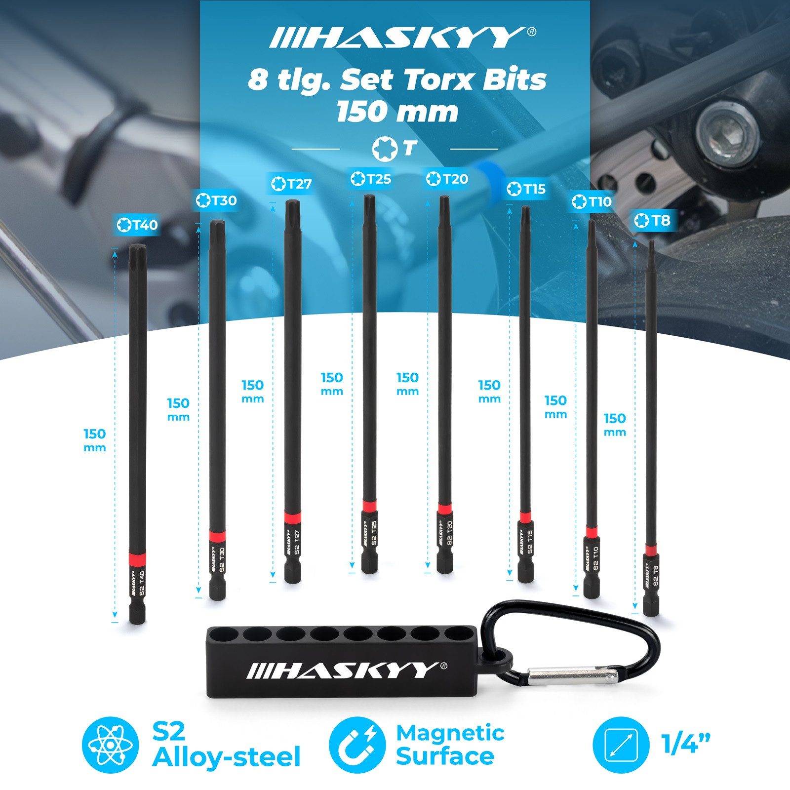 HASKYY Torx-Bit Lang Torx Bits Set 150mm 1/4" Schraubendreher T8-T40 Schwar günstig online kaufen