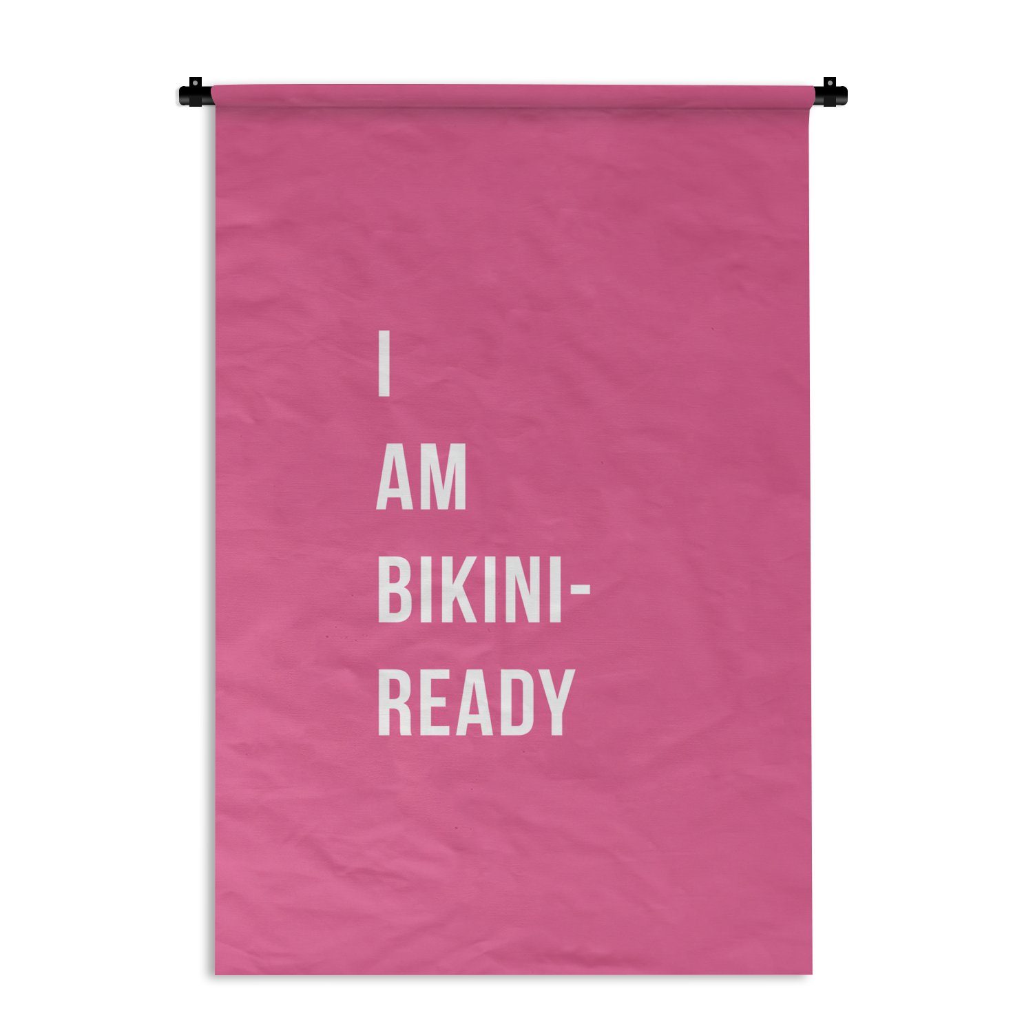 MuchoWow Wanddekoobjekt Pink - Zitat - Ich bin bereit für den Bikini, Wanddeko für Wohnzimmer, Schlafzimmer, Kleid, Wandbehang, Kinderzimmer