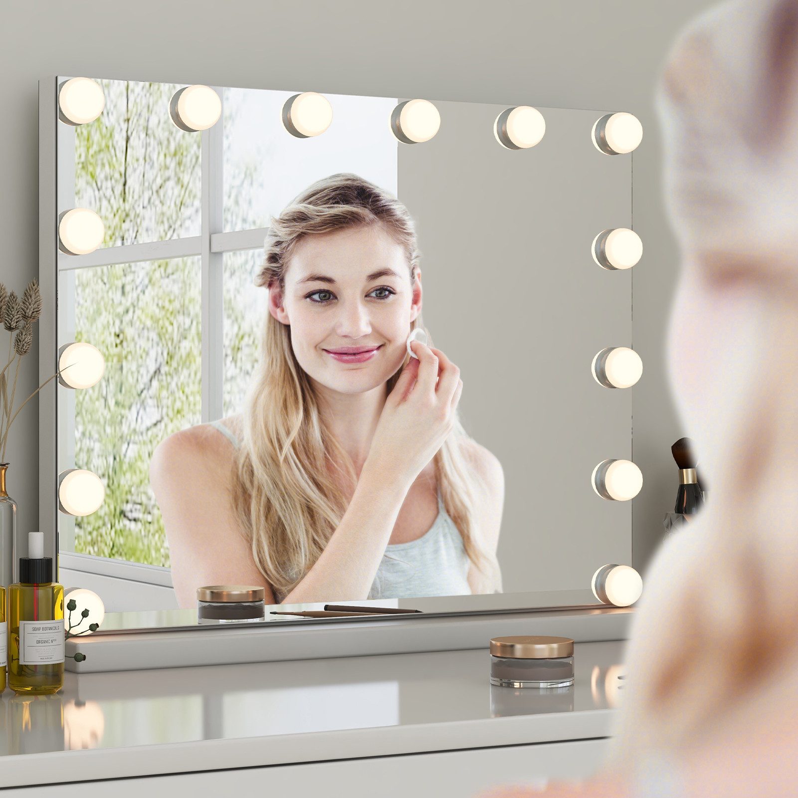 COSTWAY Schminkspiegel (1-St), Hollywood Spiegel, 14 dimmbare LED-Leuchten günstig online kaufen
