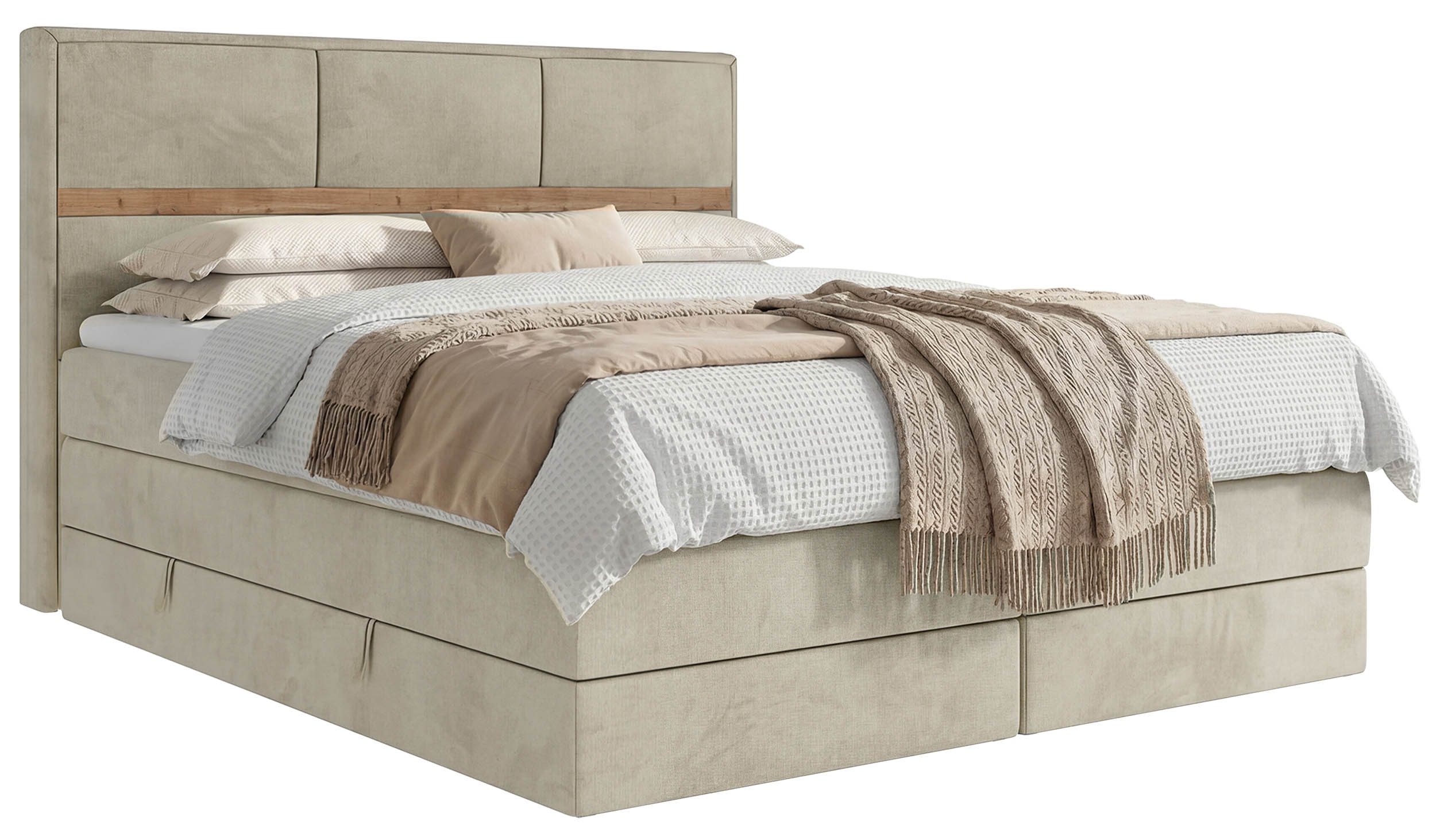 MKS MÖBEL Boxspringbett ORVO KING (Packung, Gepolstertes Kopfteil, Topper T25/Visco, 7-Zonen-Multipocket-Matratzen), Doppelbett mit Bettkästen und Topper, Härtegrad H3/H4