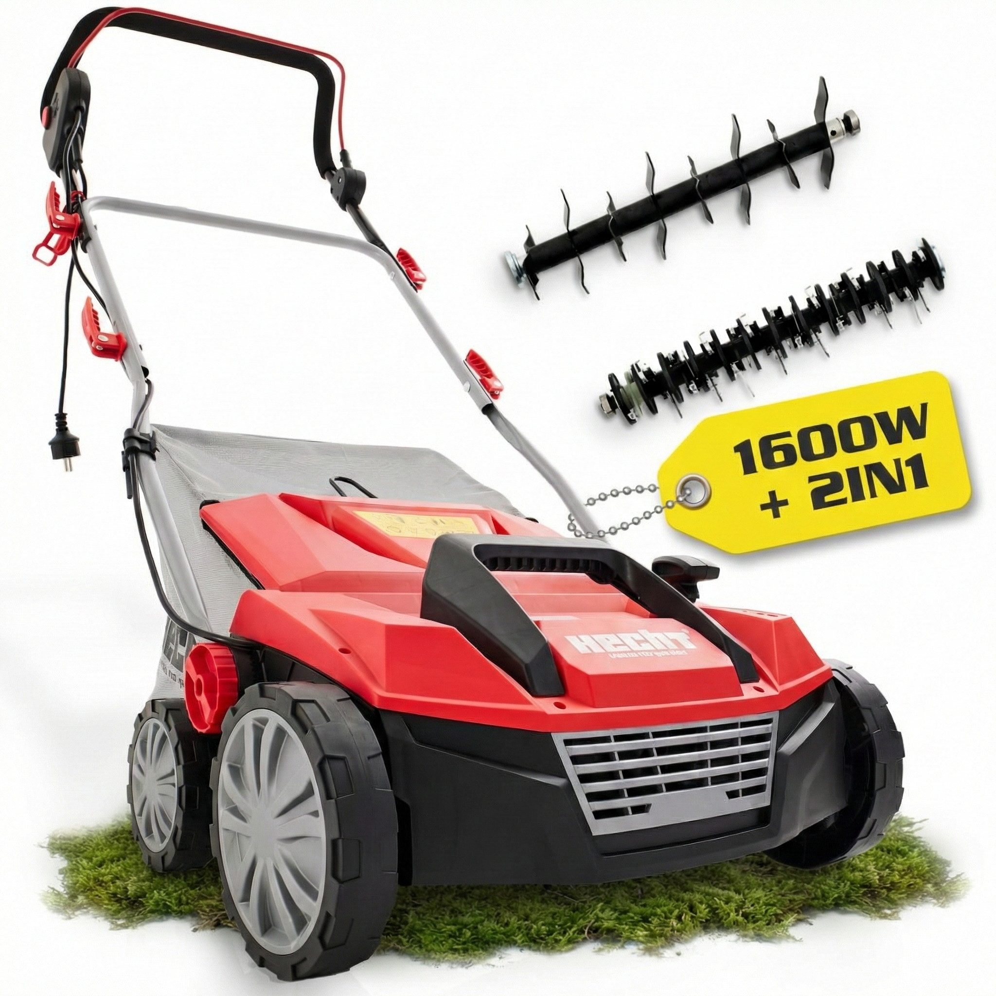 Hecht Elektro-Vertikutierer / Lüfter 1683 mit 1600 W und 48L Fangkorb, 36 cm Arbeitsbreite, 3500 U/min, Kunststoffgehäuse