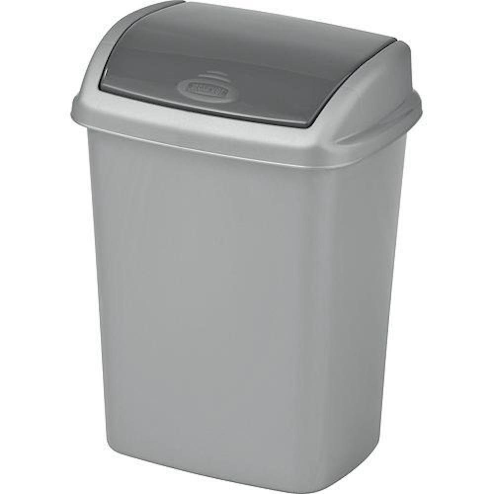 PROREGAL® Mülleimer Abfallbehälter mit Schwingdeckel,  10 Liter Fassungsvermögen, Silber