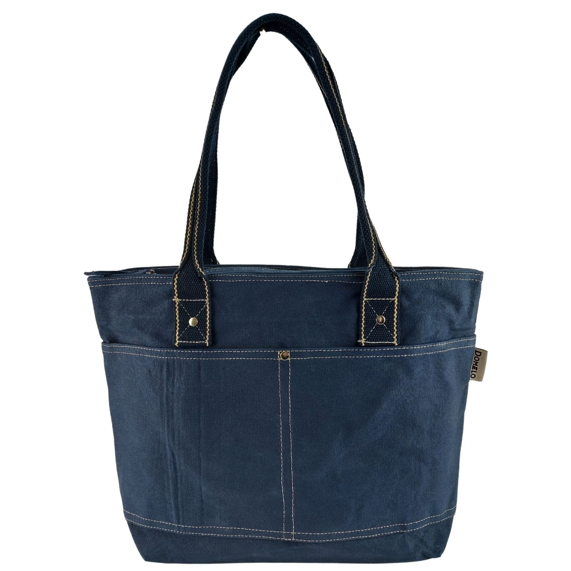 blau aus aus wasserabweisend, Canvas, Handtasche Optik, vegane DIN Domelo gewachstem A4 Canvas, vegan, 52634 Upcycling Tasche geeignet Shopper Schultertasche schlichte gewachstem wasserabweisend,