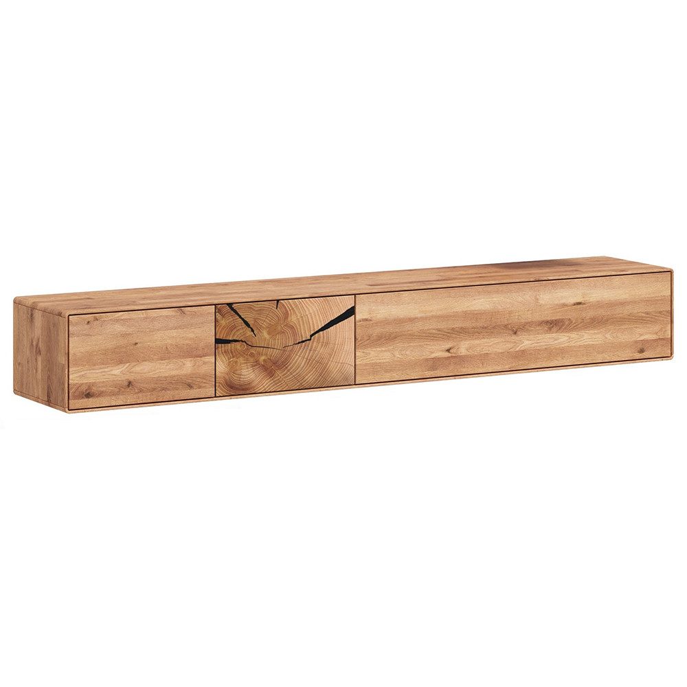 Lomadox Lowboard WESTON-69, Massivholz Wildeiche geölt 220 cm wandhängend Push-to-Open