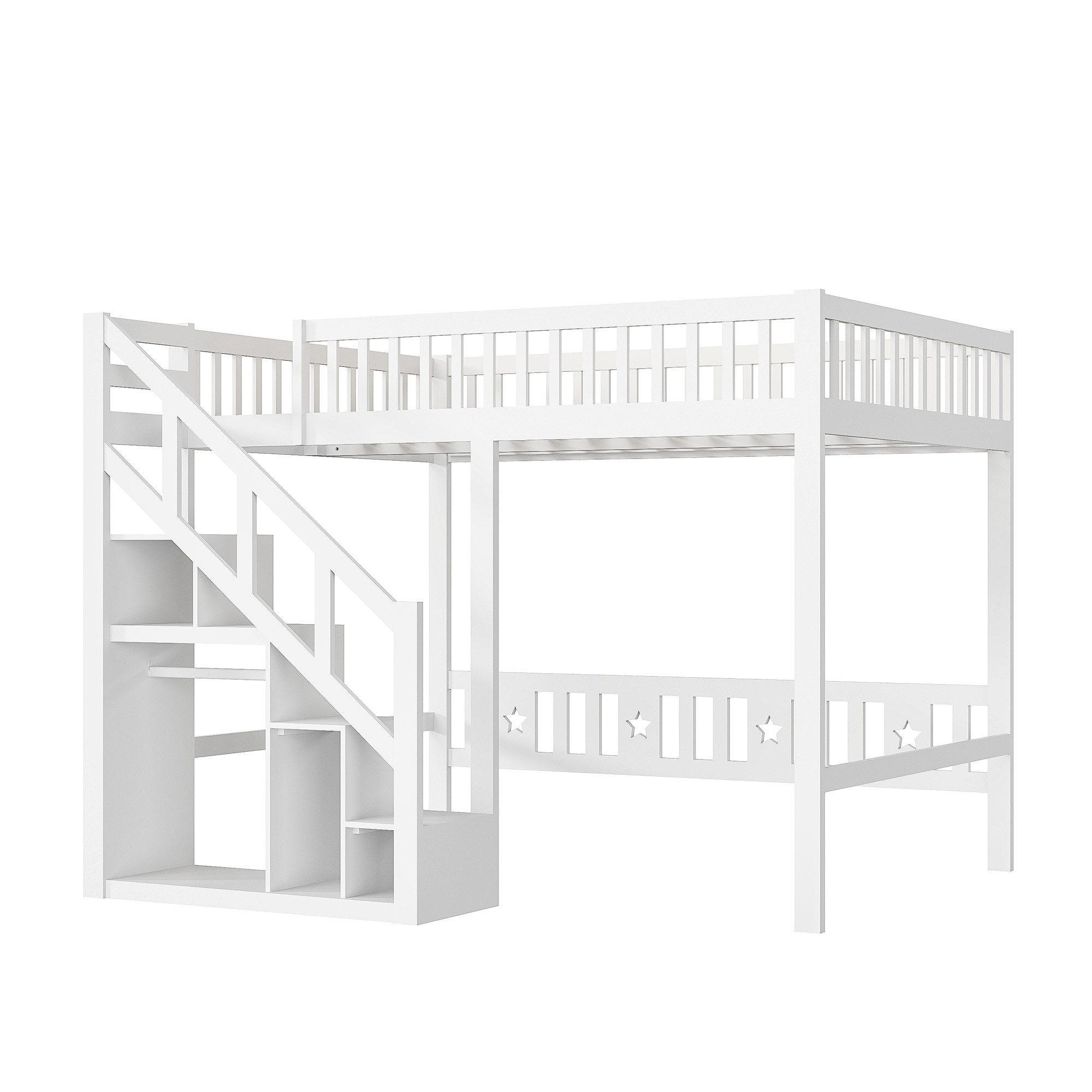 PXloue Loft Bed 90/140 x 200 Storage Bed Children's Bed Wooden Bed with Stairs, Fall Protection, Recreation Area, 90x200 cm