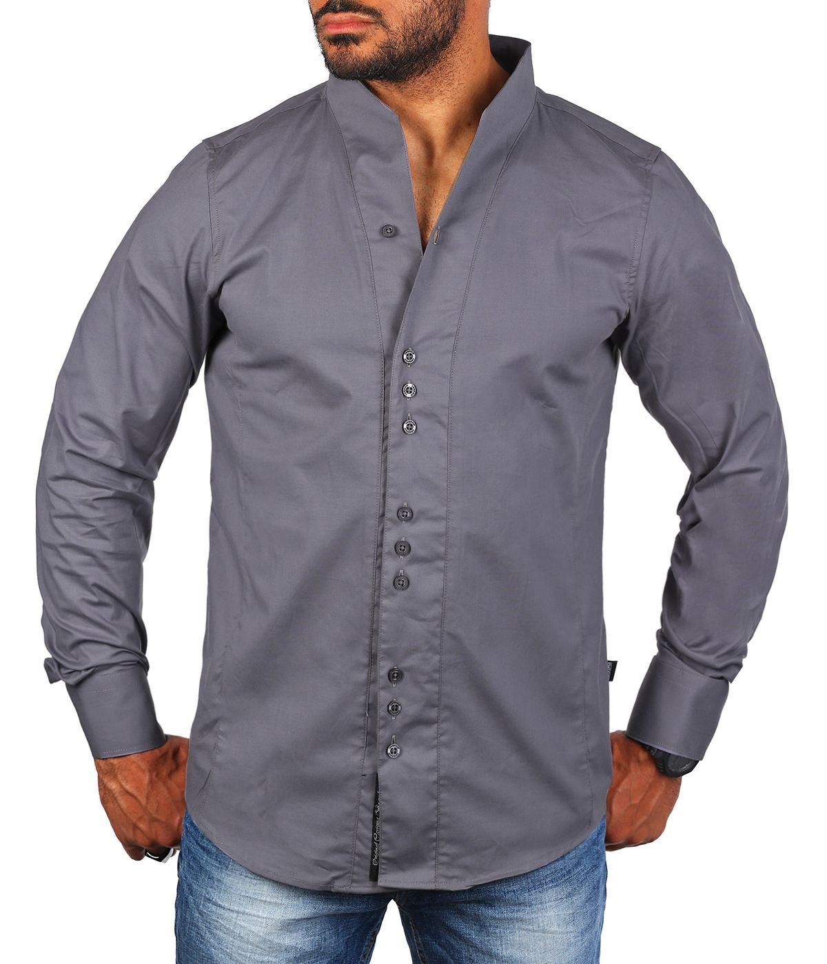 Langarmhemd Herren langarm Stehkragen Hemd H-902-regular fit