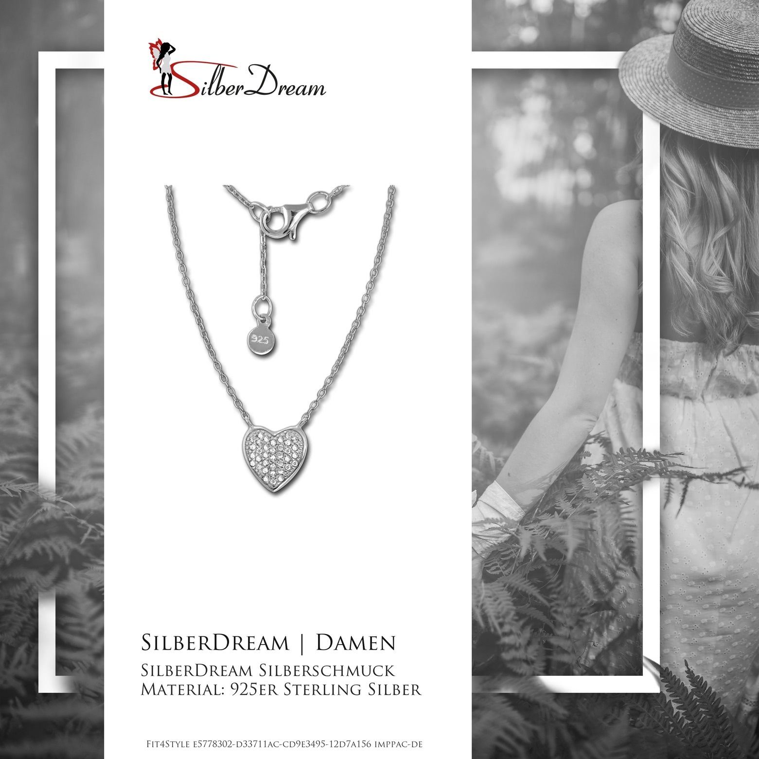 SilberDream Silberkette SilberDream Zirkonia Halsketten Sterling Halskette 925 ca. silber, Herz 44cm, (Herz) Silber, silber Farbe