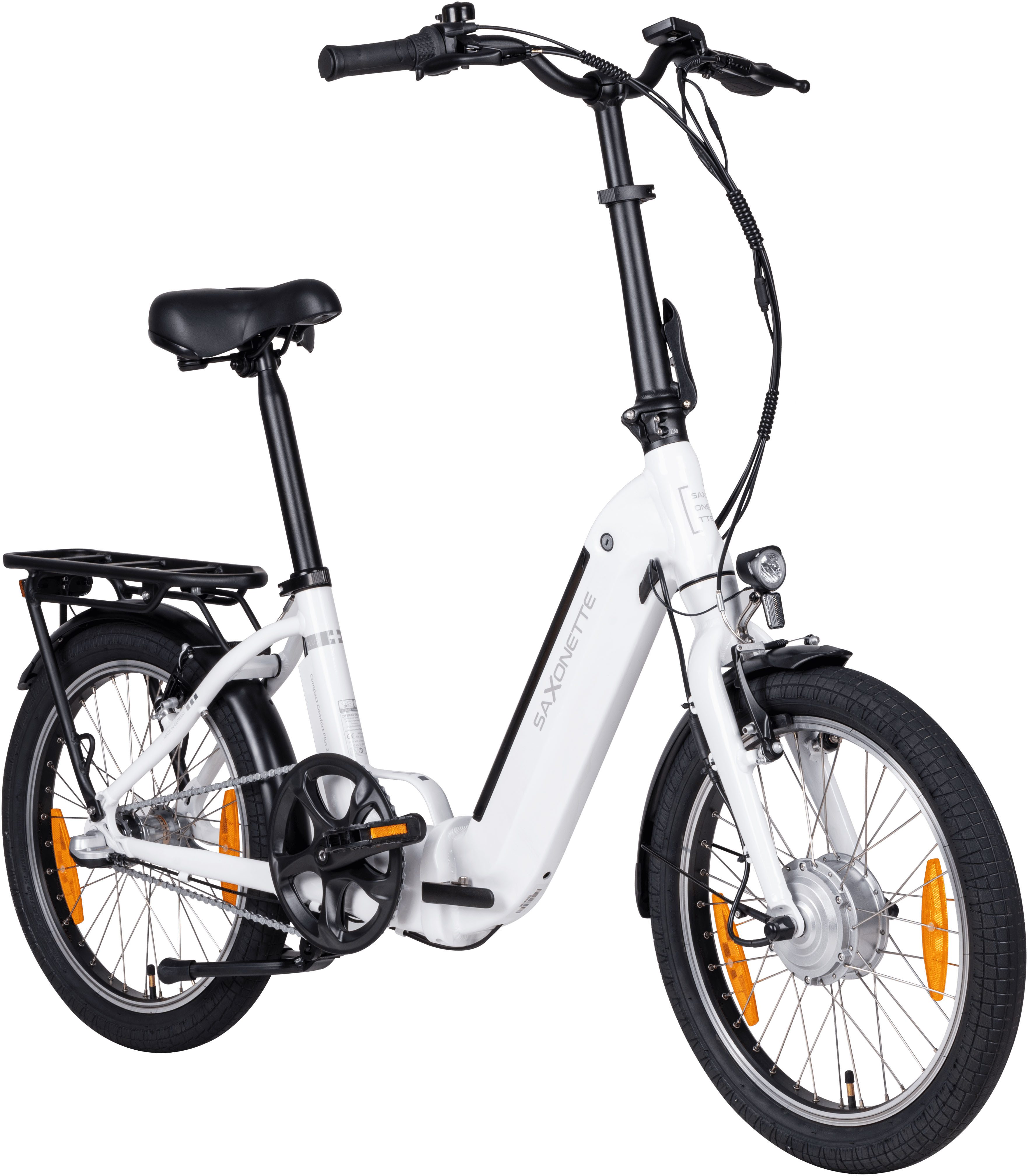 SAXONETTE E-Bike Folding Bike Compact Comfort Plus 2.0, 3-speed, hub gears, front motor, 360 Wh, (with battery charger), pedelec, electric bicycle for women and men