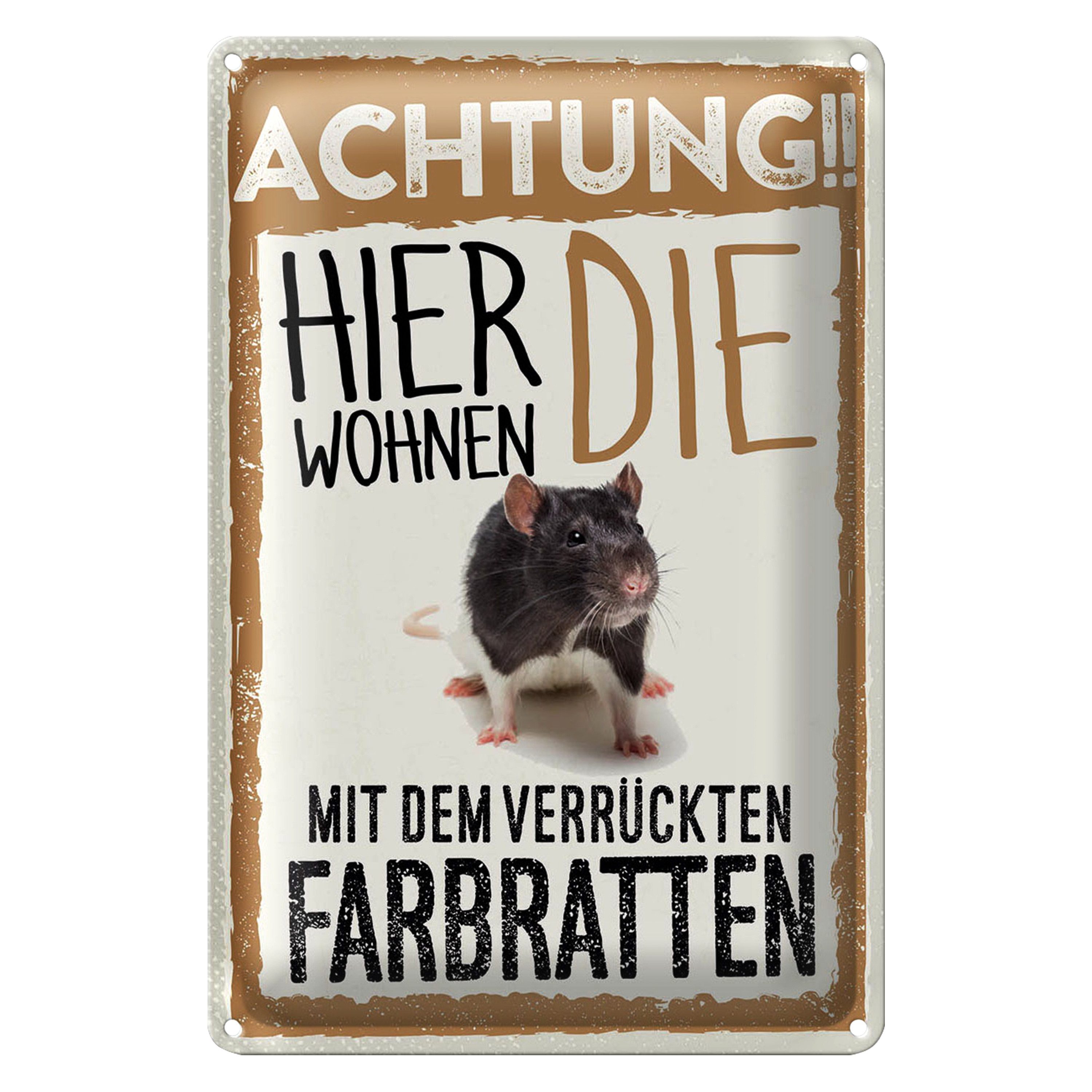 Roomando Metallschild Blechschild Spruch 20x30cm Achtung hier Farbratten