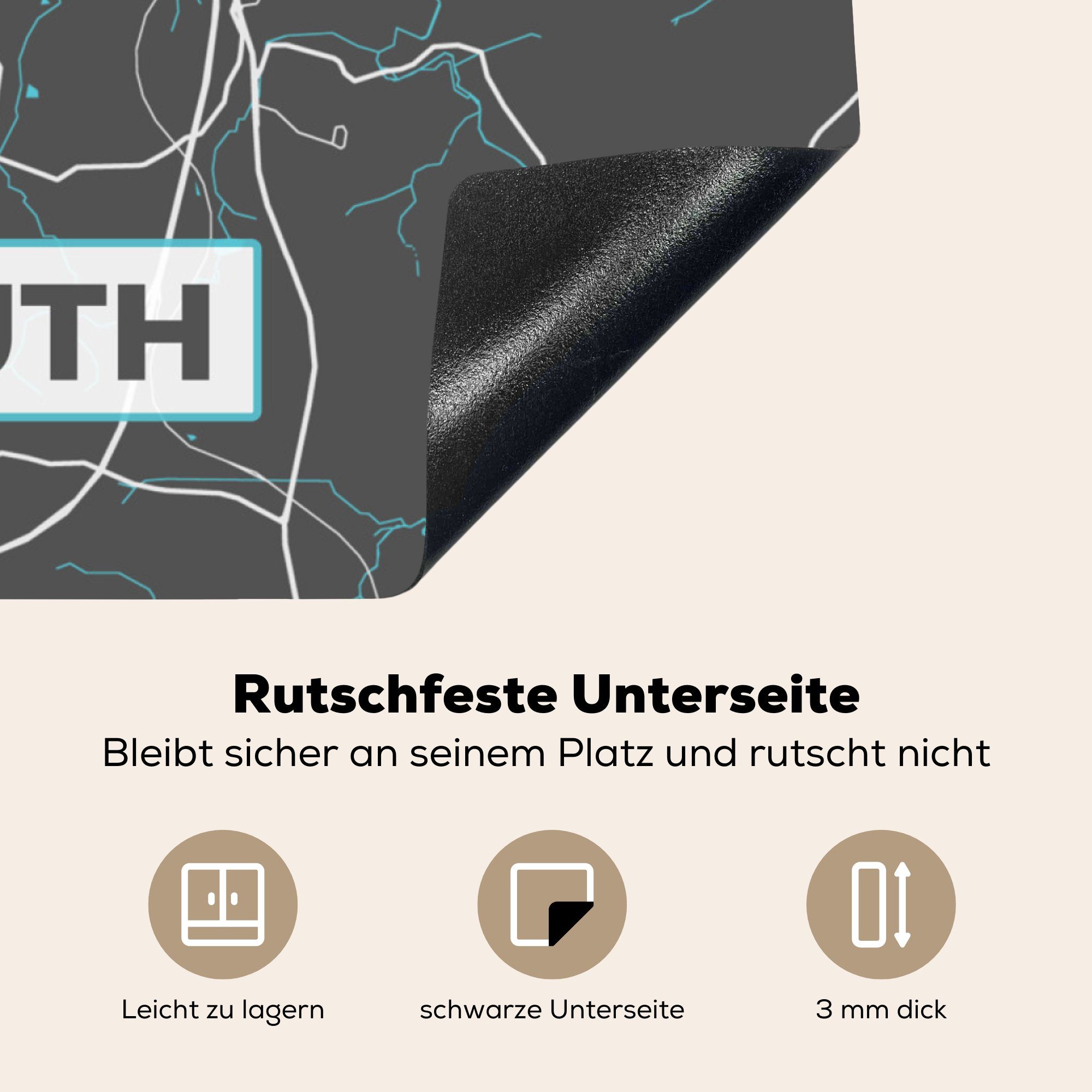 Blau - Vinyl, - für Karte, Herdblende-/Abdeckplatte (1 Stadtplan Deutschland 78x78 Ceranfeldabdeckung, cm, küche - - MuchoWow Arbeitsplatte tlg), Bayreuth