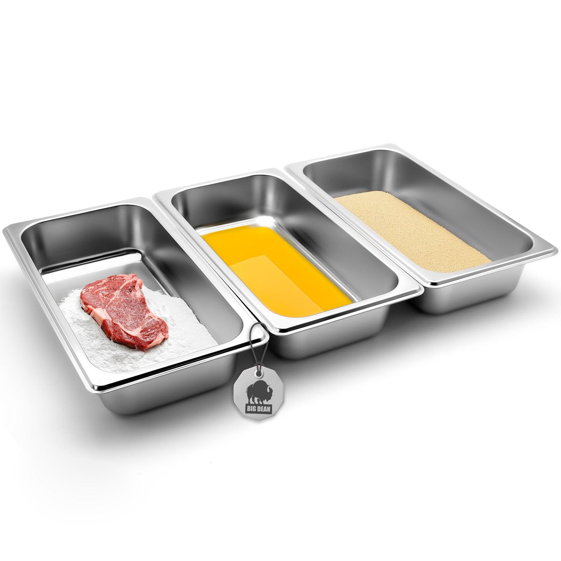 BigDean Panierschale Set 3-teilig aus hochwertigem Edelstahl Panierstraße für die Küche, Edelstahl, (Set, 3-tlg), Robust, Rostfrei, Hochwertiger Edelstahl Küchenhelfer