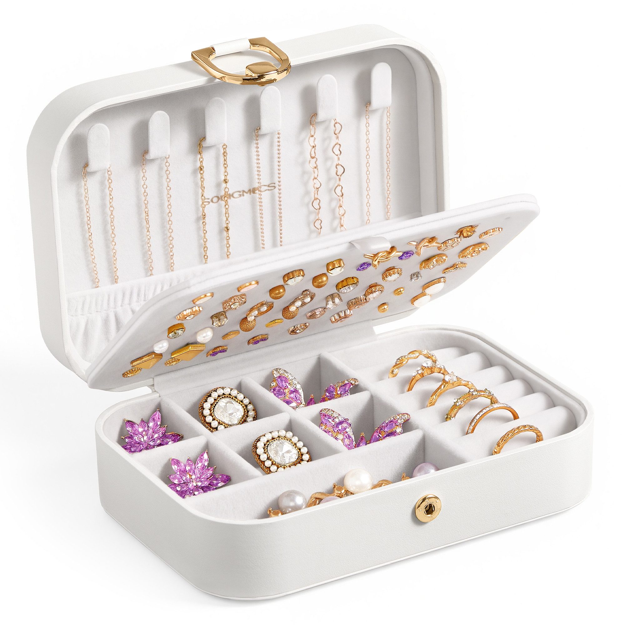 SONGMICS Schmuckkasten Schmuckaufbewahrung, Reise, 16 x 11 x 5,3 cm, Schmuckbox, Samtfutter, Geschenk