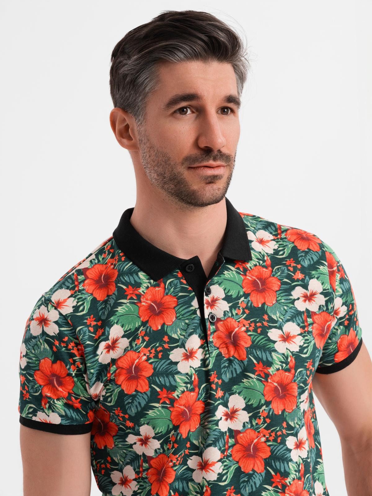OMBRE Poloshirt Poloshirt aus Baumwolle mit Blumendruck