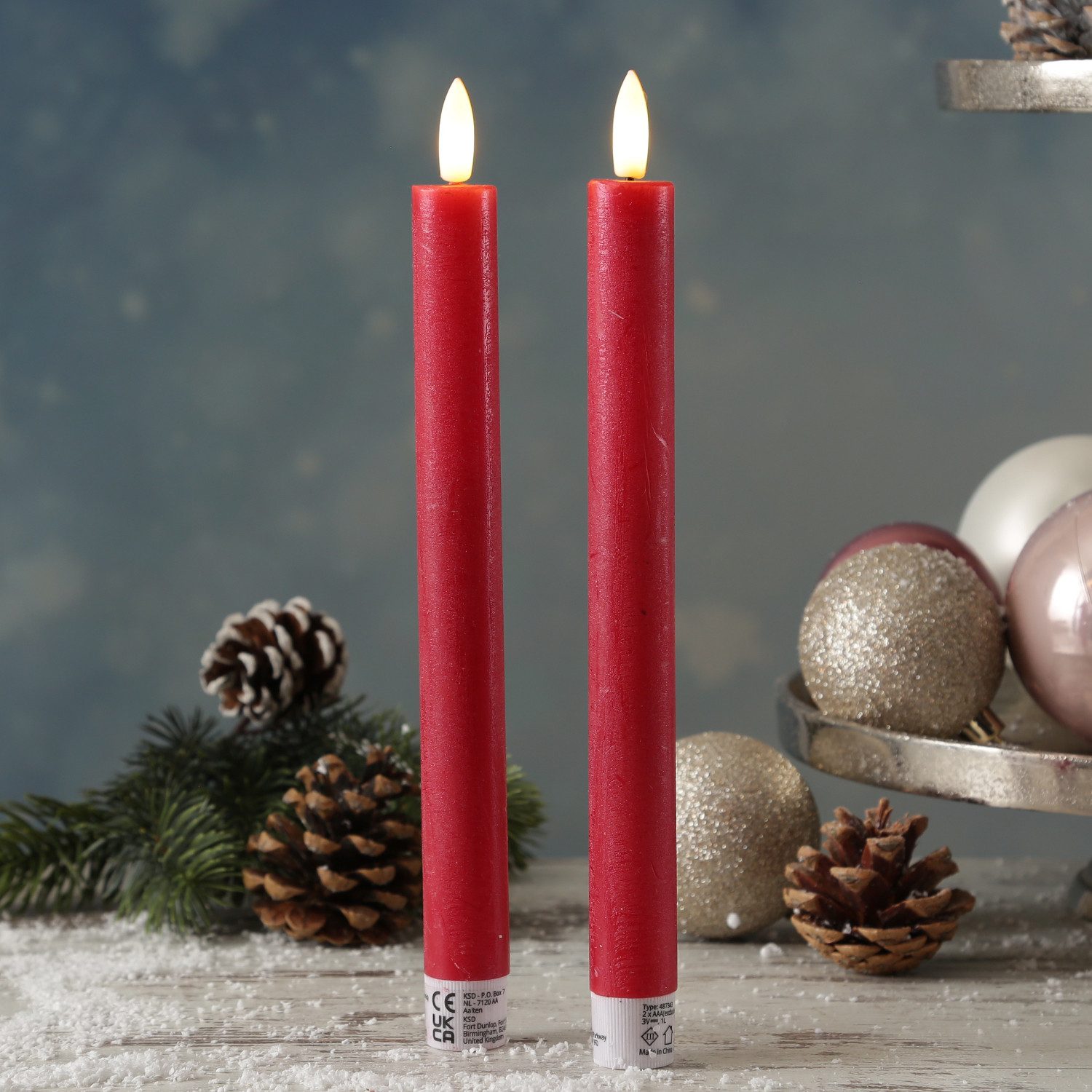 MARELIDA LED-Kerze LED Stabkerzen Tafelkerzen Dinner Spitzkerzen rustikal 24cm rot 2St (2-tlg)