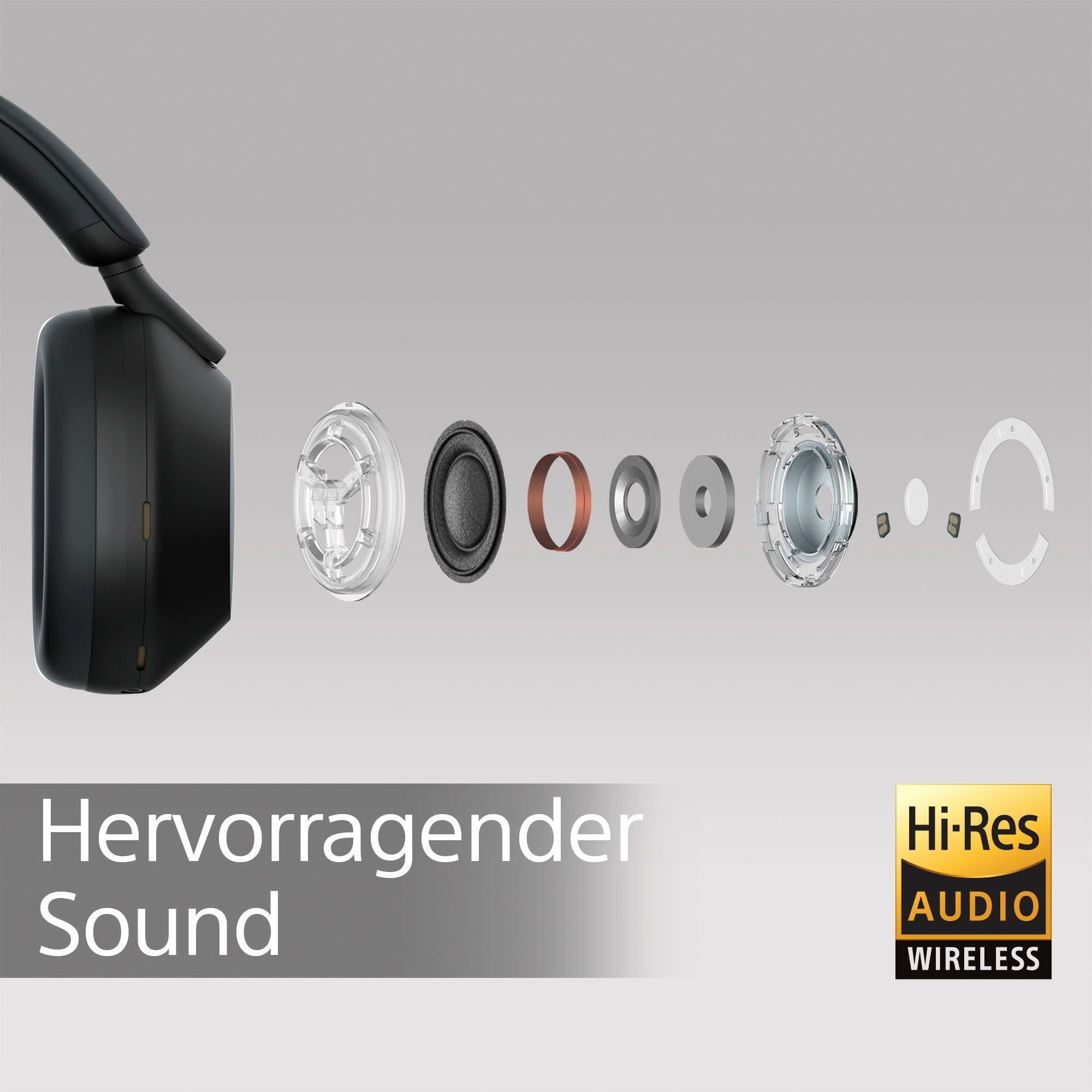 Sony WH1000XM5 Noise-Cancelling, kabelloser Kopfhörer Silber Hi-Res, (Freisprechfunktion, Sprachsteuerung) Rauschunterdrückung, Multi-Point-Verbindung