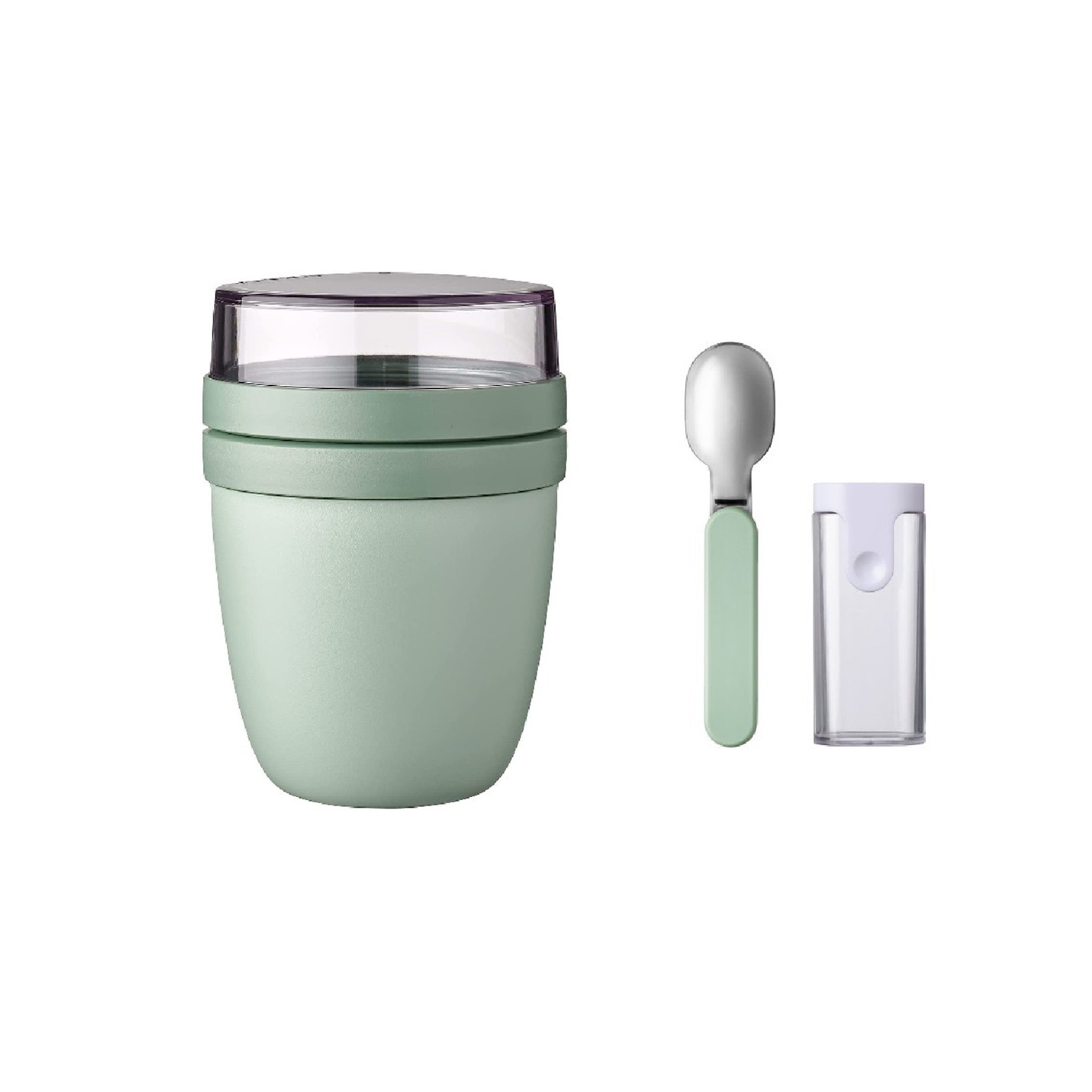 Mepal Lunchbox Klapplöffel Set mit Lunchpot Mini Ellipse, 500 ml, für Joghurt & Müsli, Polypropylen (PP), PCTG, Gefrierschrank, Mikrowelle & Spülmaschine geeignet, Nordic Sage