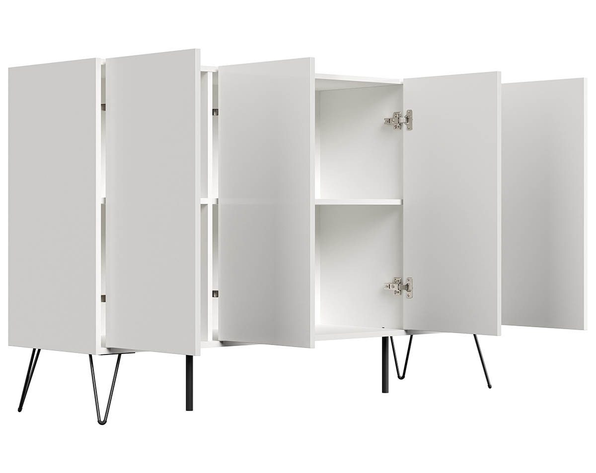 Posseik Waschtisch-Set Sideboard FAVIER 155 x 94cm, 4 Türen, weiß-hochglanz, (Sideboard, 1-St., Sideboard)