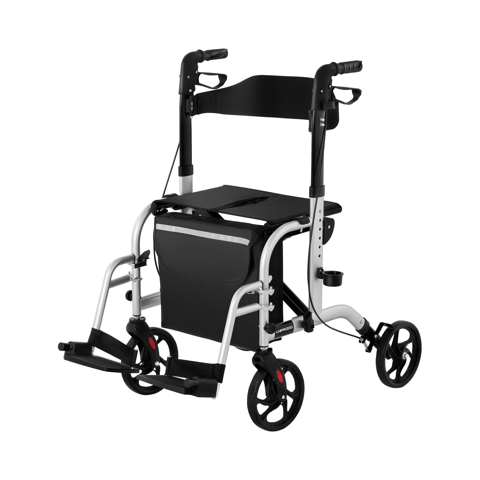 Uniprodo Rollator 2-In-1 Faltbar Gehilfe Rollstuhl Klappbar Laufhilfe Reflektor Tasche