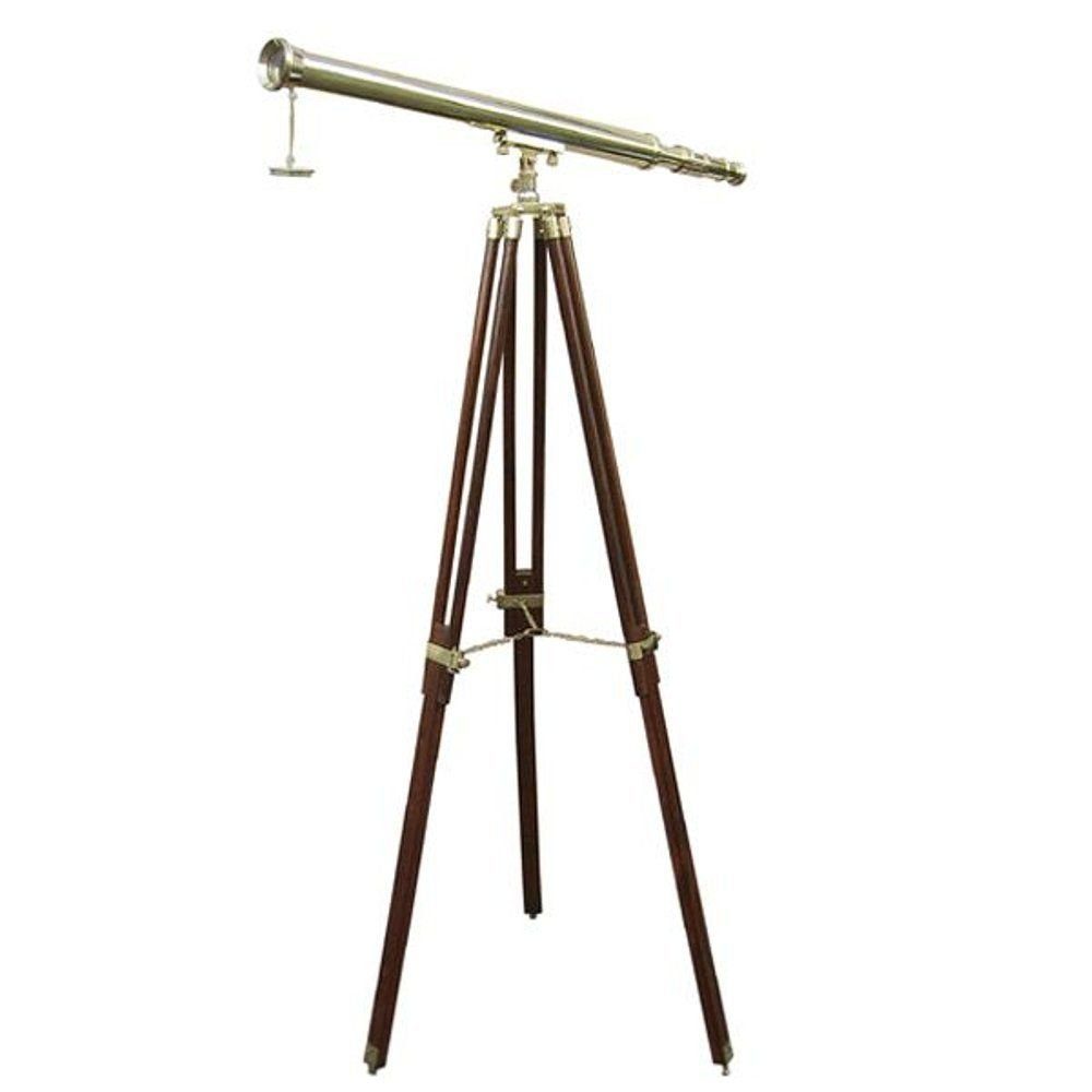 Linoows Dekoobjekt Stand Teleskop, Messing Fernrohr, Stativ Fernglas, Stativ Fernrohr auf Holz Stativ, Messing 100 x 160 cm