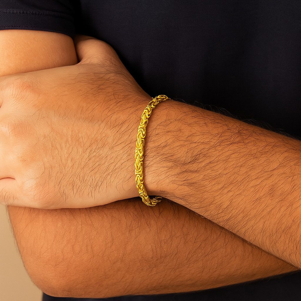 M-Punkt24 Königsarmband Königskette Silber 925 (585 Gold vergoldet, 21 cm läng, 4 mm Stärke, Königsarmband), Silberschmuck aus 925 Echt Silber