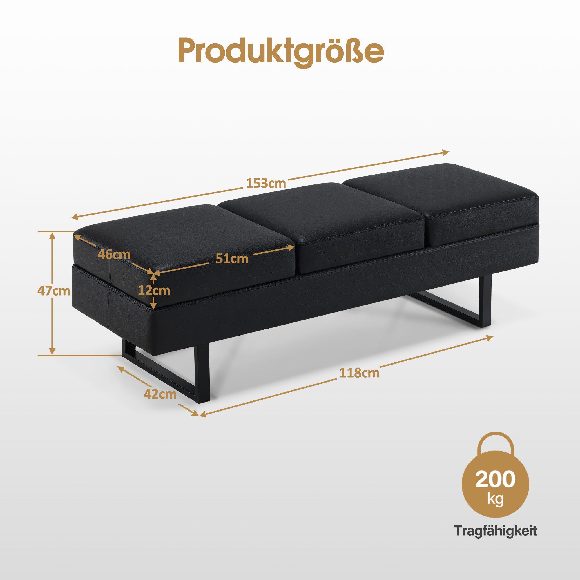 Barberpub Bank BarberPub 3-Sitzer Sitzbank für Friseursalon W513 (Kunstleder), Breite 153 cm, Wartebank, Polsterbank