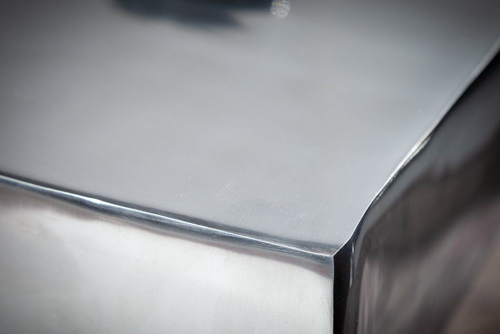 riess-ambiente Beistelltisch TWIST 45cm silber · glänzender Sitzhocker aus Aluminium Modern Design, Beistelltisch · Metall · Nachttisch · asymmetrisch · Sanduhr-Form