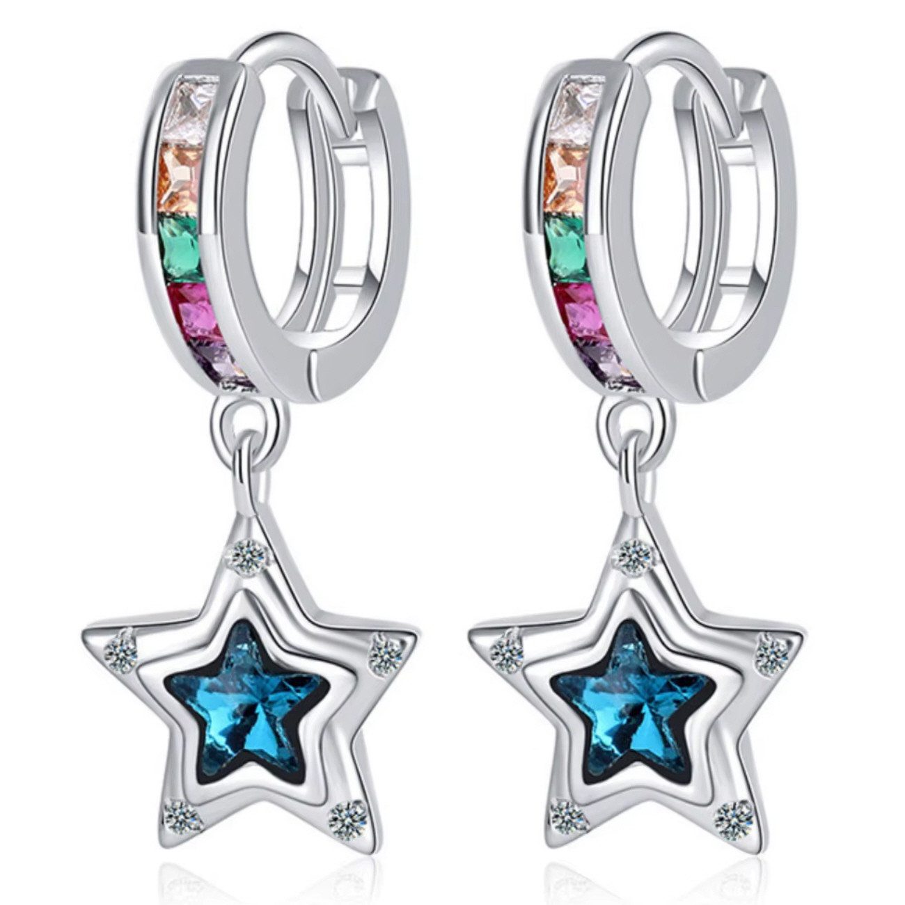 ELLAWIL Paar Creolen Ohrschmuck Damenohrringe Regenbogen Creole Ohrcreolen Sterne (GESCHENKIDEE, Sterling Silber 925), inklusive Geschenkschachtel