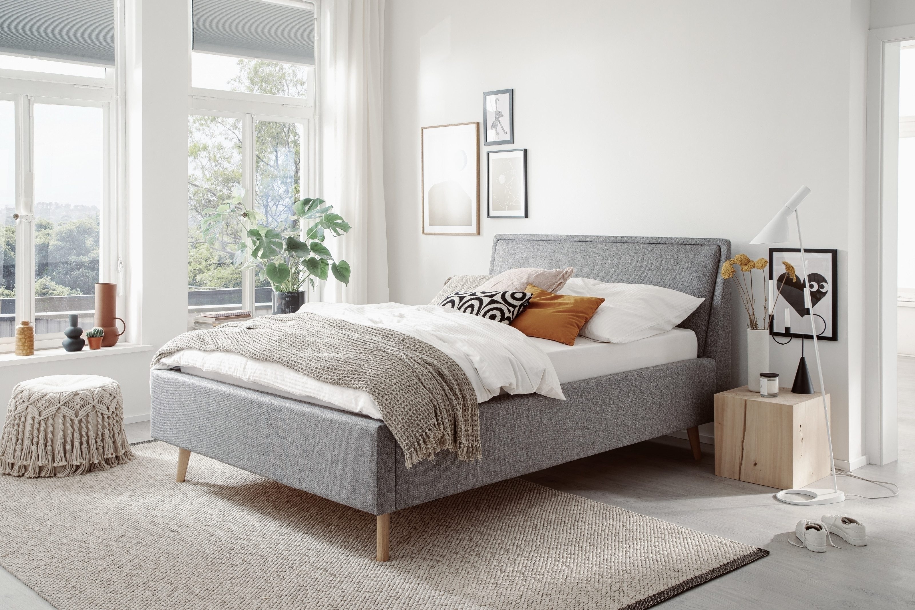 freiraum Polsterbett Frieda, Liegefläche 140x200 cm, Stelar Grau, Stellmaß: 156x105x224cm (BxHxT)