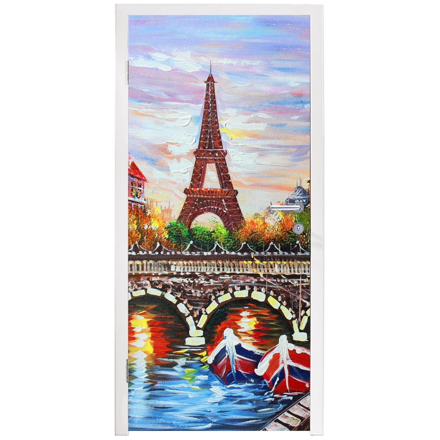 - Wasser, (1 - Tür, cm für Türtapete St), bedruckt, Öl Paris - MuchoWow - Gemälde Matt, Eiffelturm Fototapete 75x205 Türaufkleber,