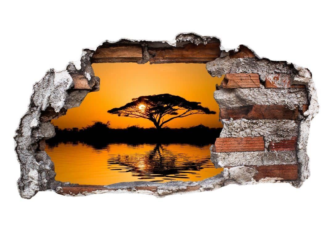 Baum Aufkleber Mauerdurchbruch des Wandtattoo Sonnenuntergang selbstklebend Lebens, Wandbild 3D K&L Art Wüste Afrika Wall Wandtattoo