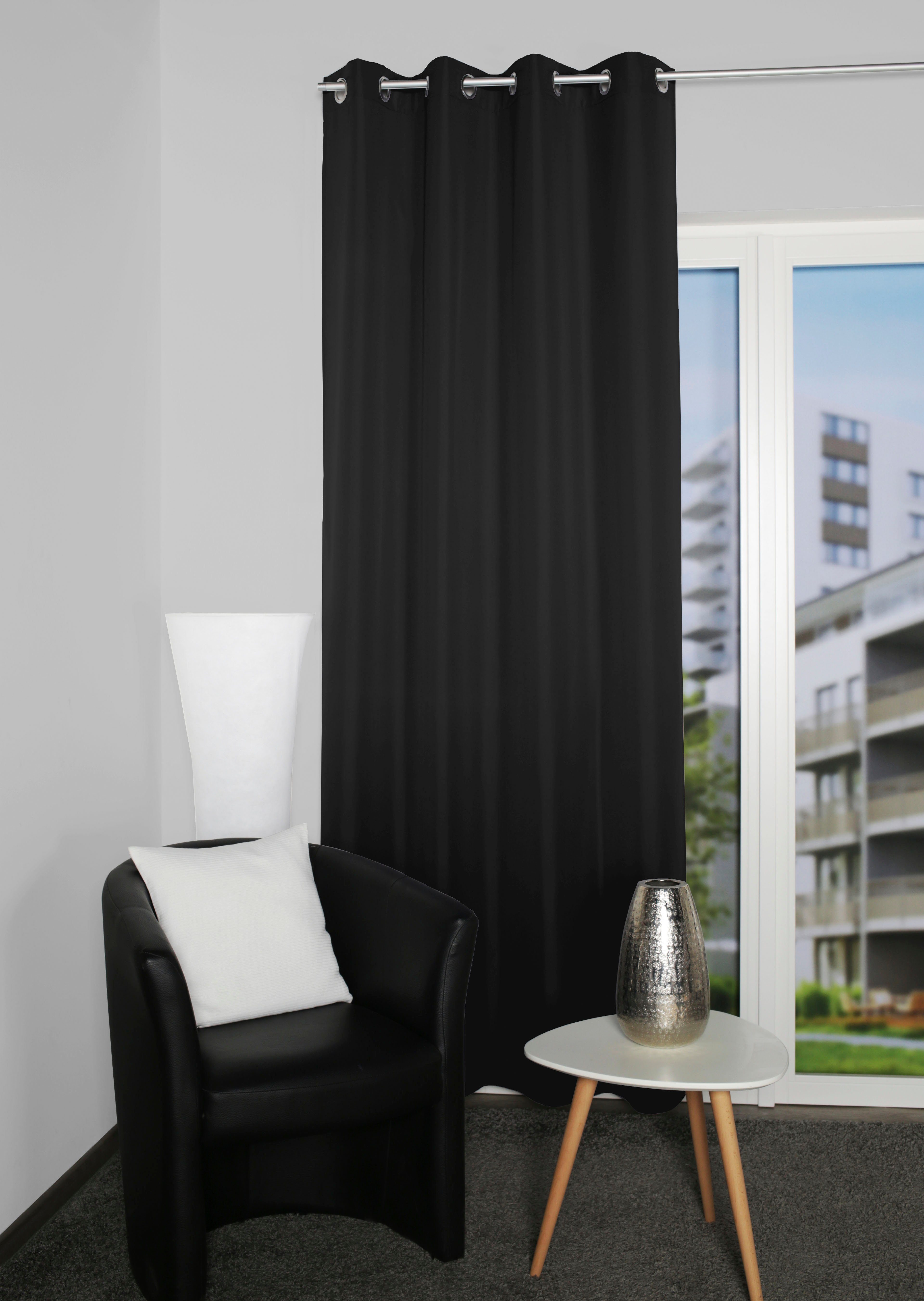 Clever-Kauf-24 Vorhang (1 schwarz Ösenschal St), ATLANTIK, Ösen Uni Home ATLANTIK Basics, blickdicht