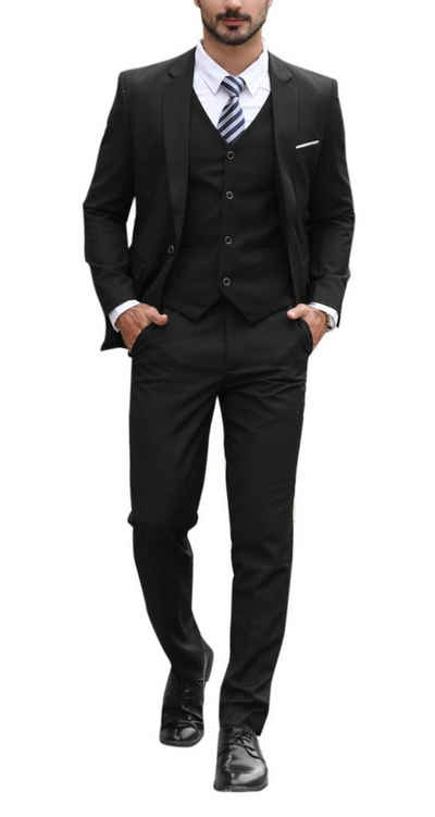 Allthemen Anzug (3 tlg, Sakko & Weste & Hose) Herren modischer Anzug Slim Fit