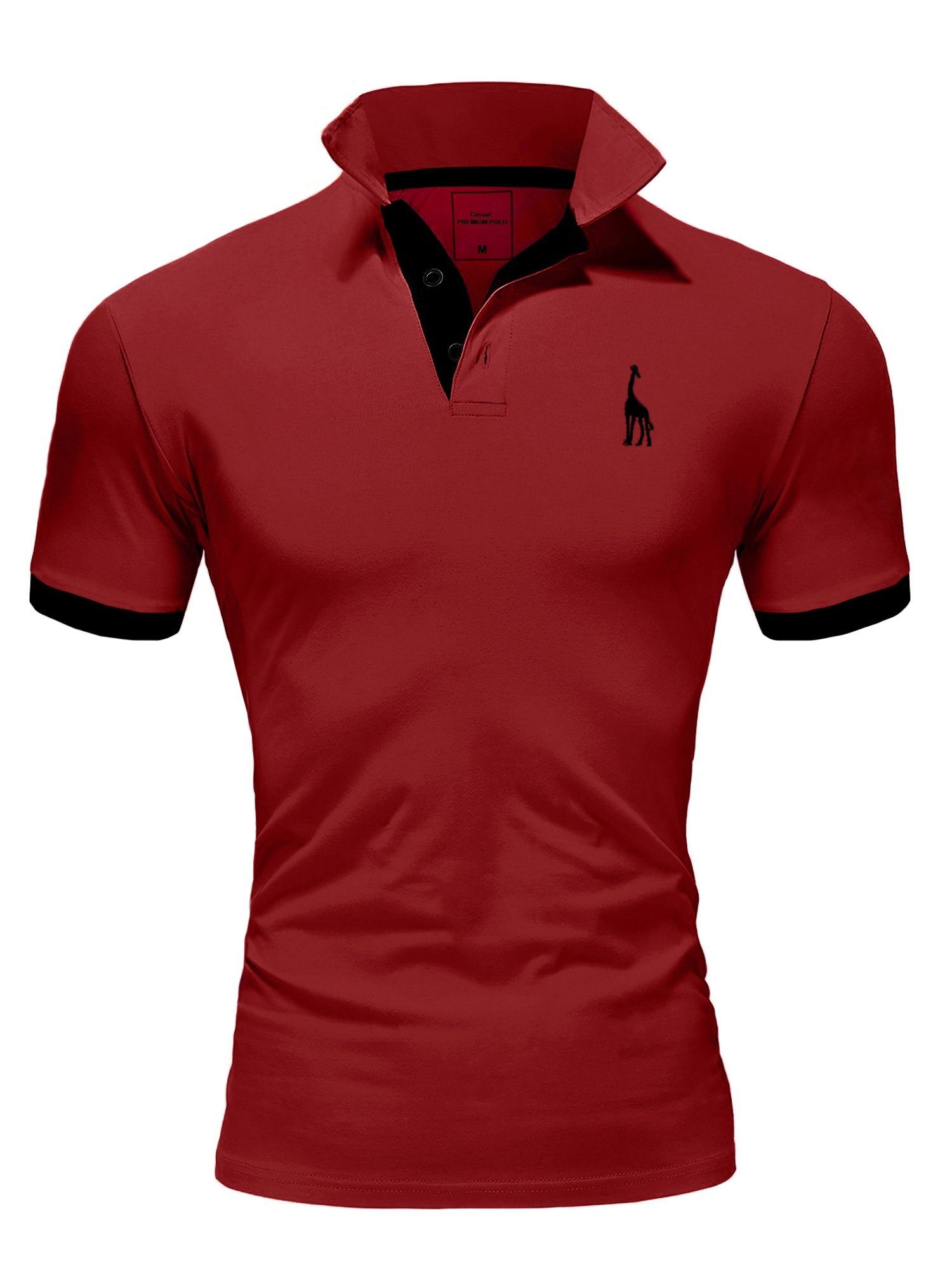 Polo Herren Poloshirt Bordeaux/Schwarz Hemd Kontrast JOSEPH Basic REPUBLIX Kurzarm