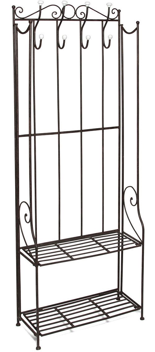 Ambiente Haus Garderobenständer Garderobe im Landhaus-Stil mit 4 Haken, und 2 Regalböden aus Metall