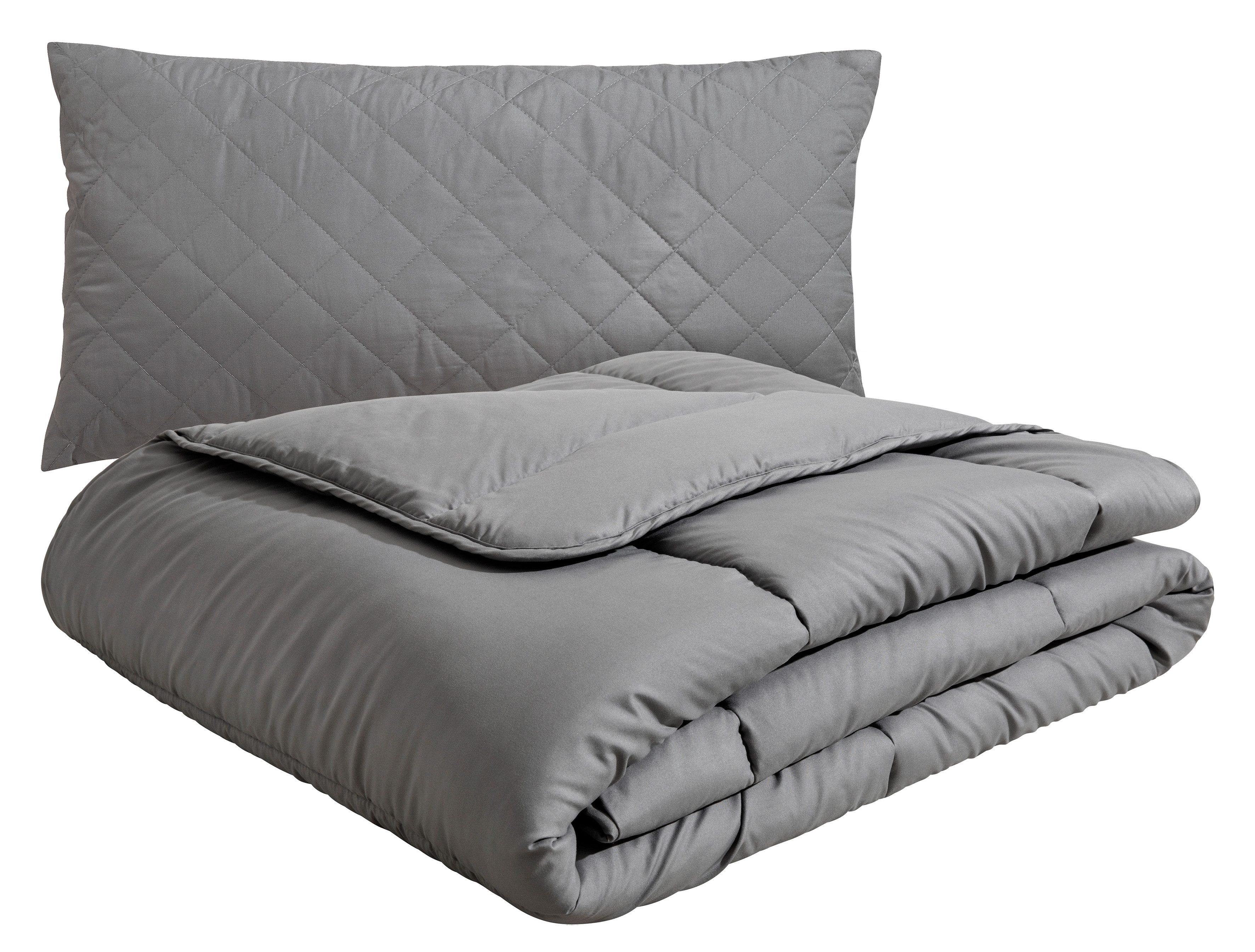 OTTO home Microfaserbettdecke + Microfaserkissen Clarra Spar Set, Decke + Kissen 135x200, 155x200 cm & weitere Größen, Set mit Kissen 40x80 cm, 80x80 cm, Sommer, Herbst, Winter in grau. Reduzierter Preis € 36,99. Unverbindliche Preisempfehlung € 64,90