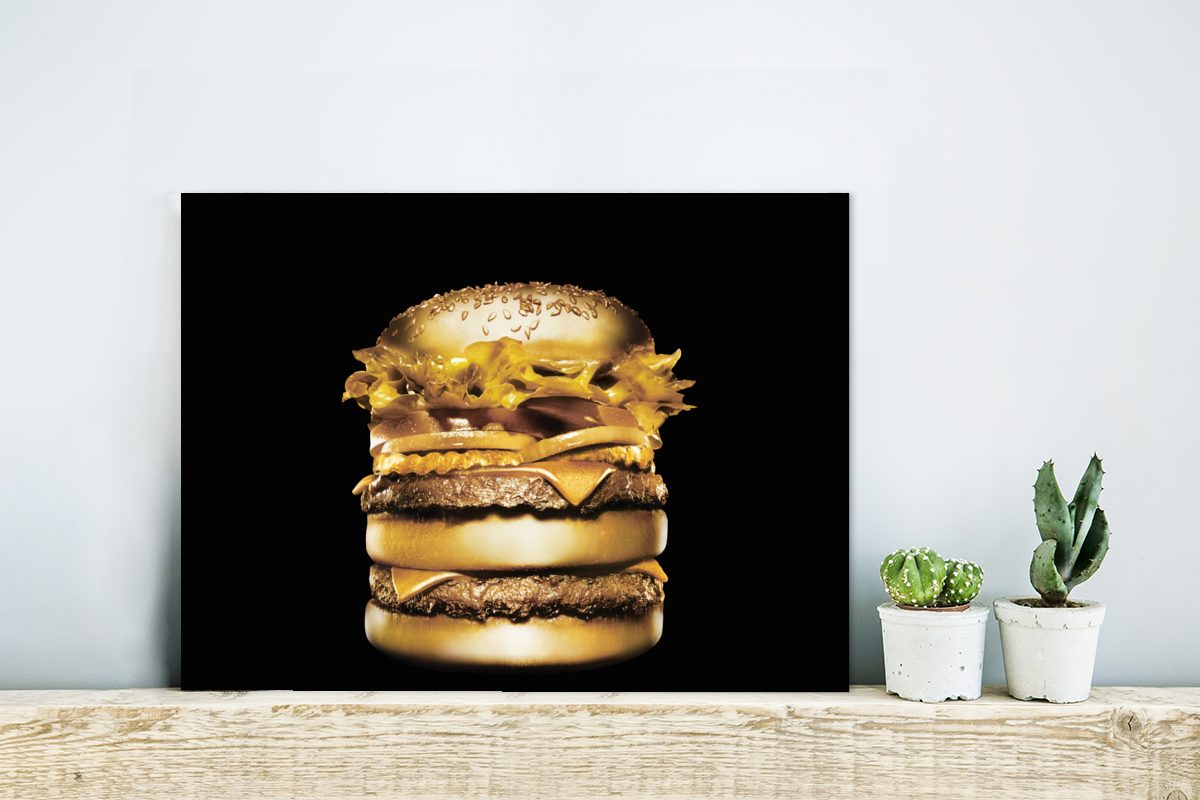 MuchoWow Metallbild Goldener Hamburger auf schwarzem günstig online kaufen