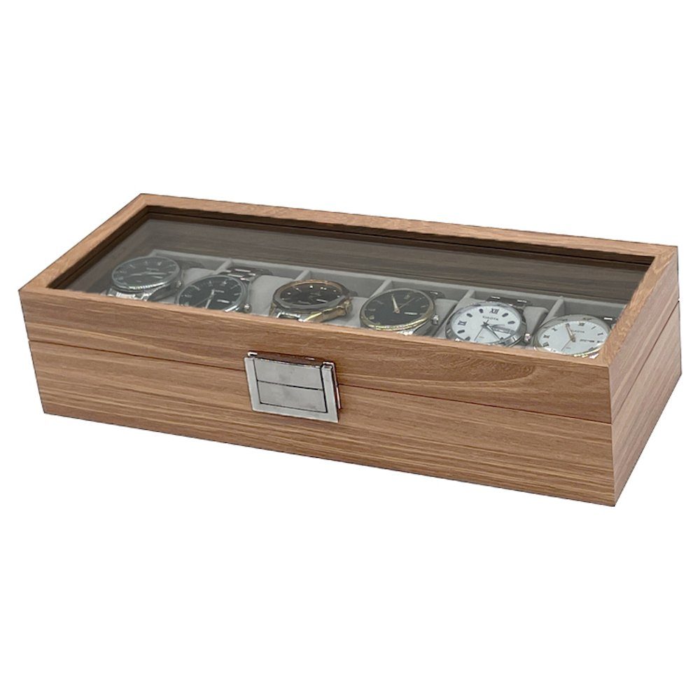 mixed24 Schmuckkasten Holz Uhrenkoffer für 6 Uhren Uhrenaufbewahrung Uhrenk günstig online kaufen