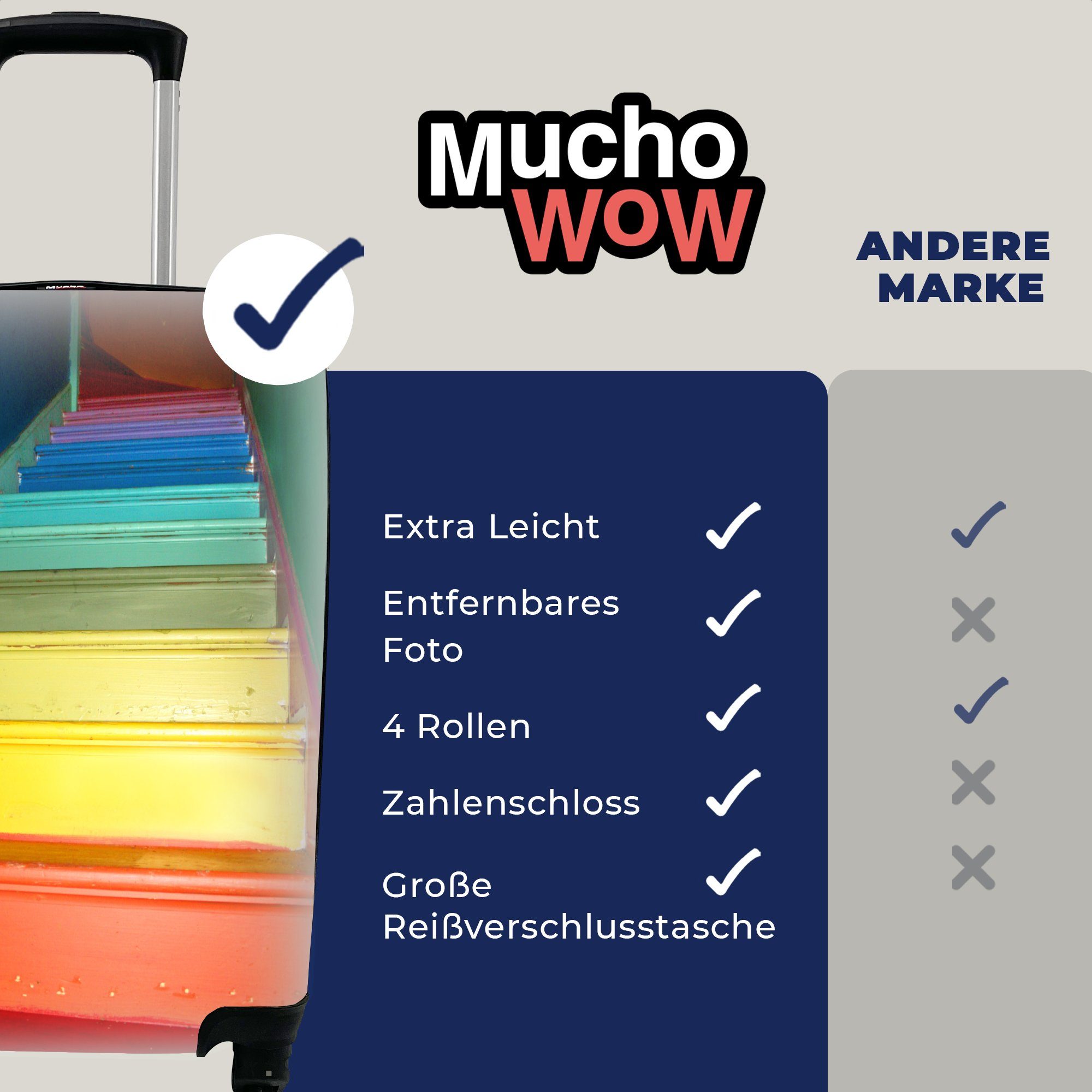 MuchoWow Handgepäckkoffer Treppe in den Reisetasche Reisekoffer 4 Farben mit Regenbogens, Rollen, Handgepäck Trolley, rollen, Ferien, für des