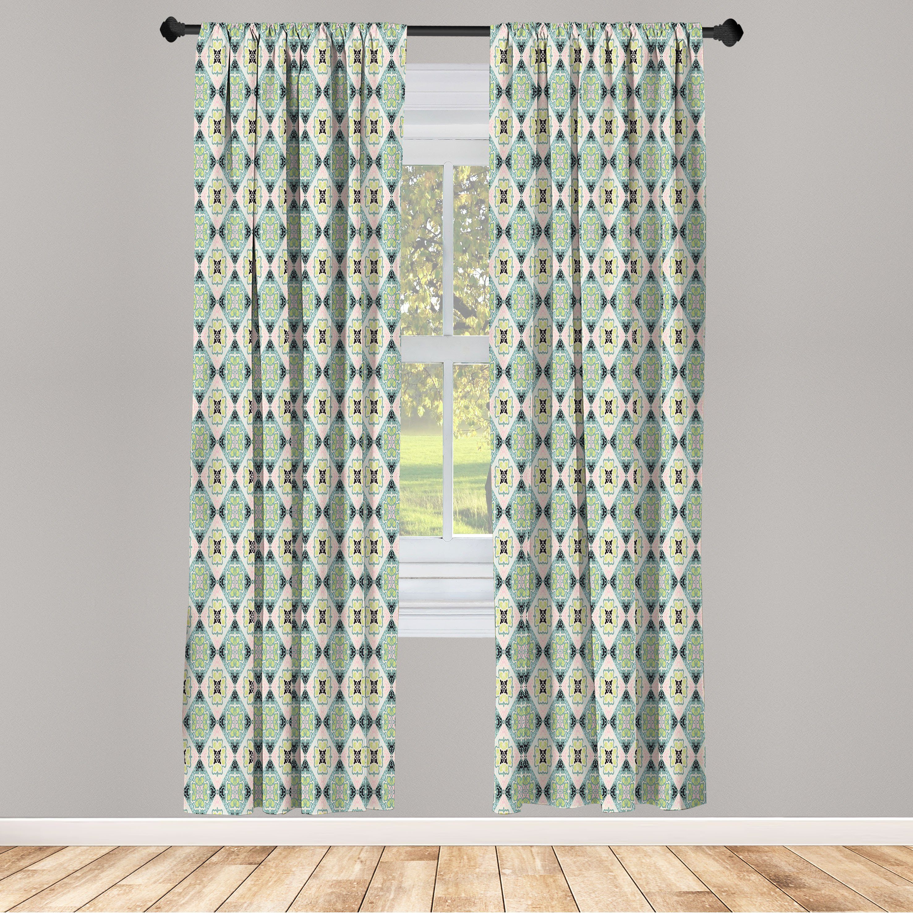 Gardine Vorhang für Wohnzimmer Schlafzimmer Dekor, Abakuhaus, Microfaser, Volk Weiche Töne Klassisches Ornament