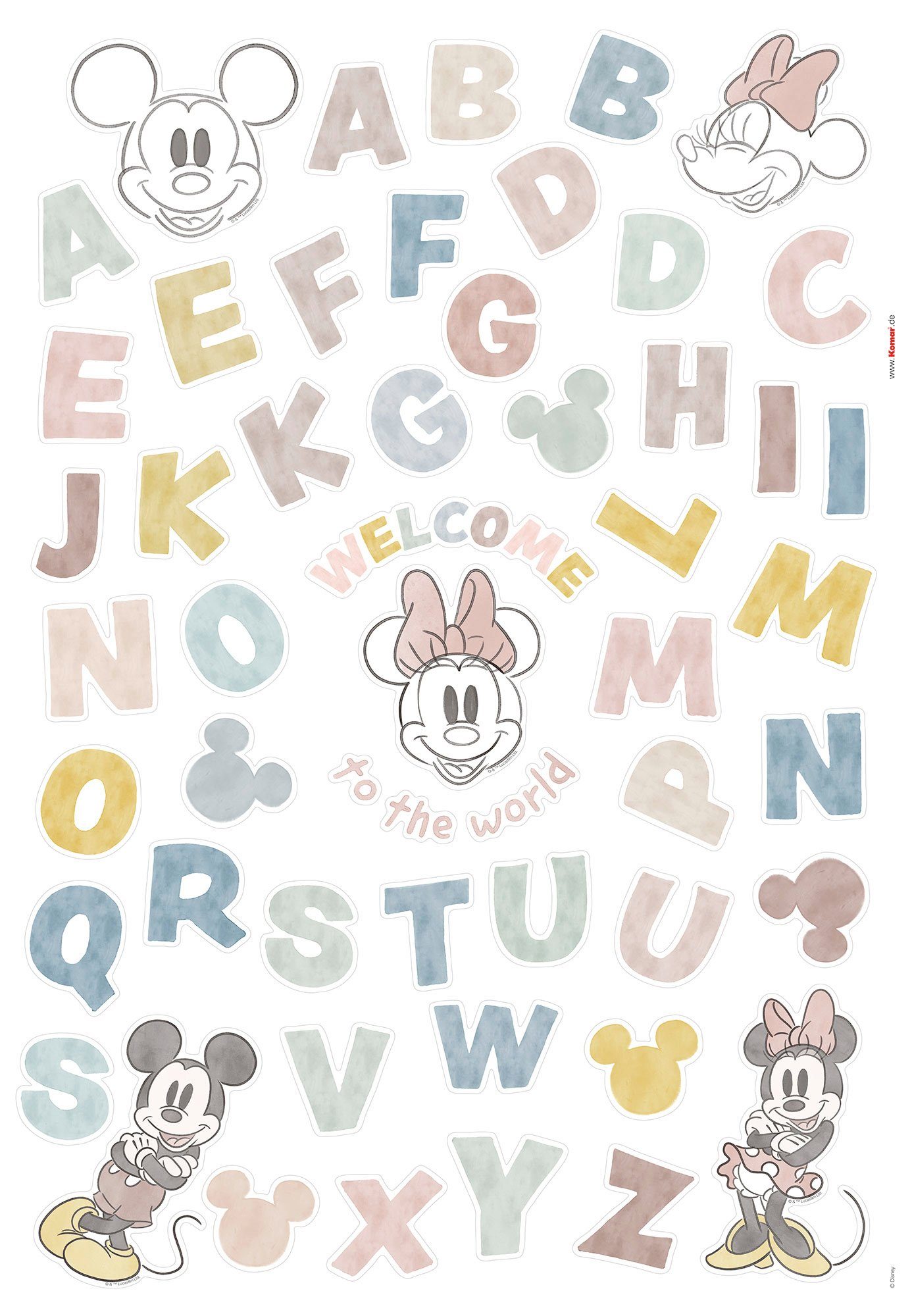 Komar Wandtattoo Mickey Alphabet - Größe 50 x 70 cm (56 St), selbstklebend, Wandsticker, Kinderzimmer