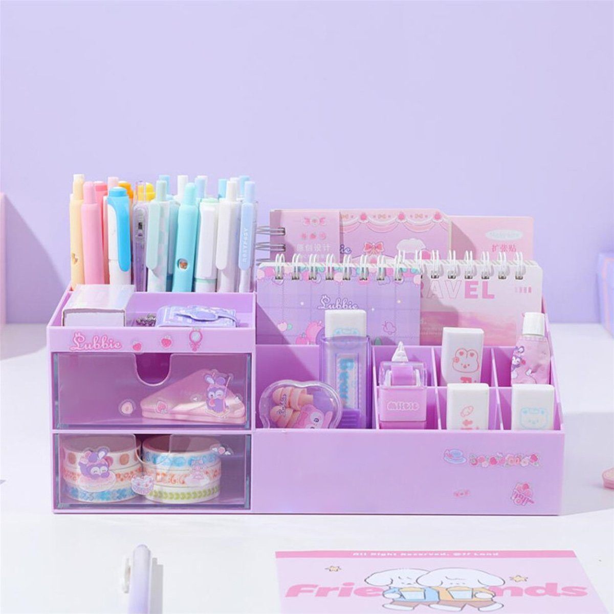 GelldG Organizer Make-up-Organizer,Kosmetik-Aufbewahrung, Schreibtisch-Aufbewahrungsbox Lila